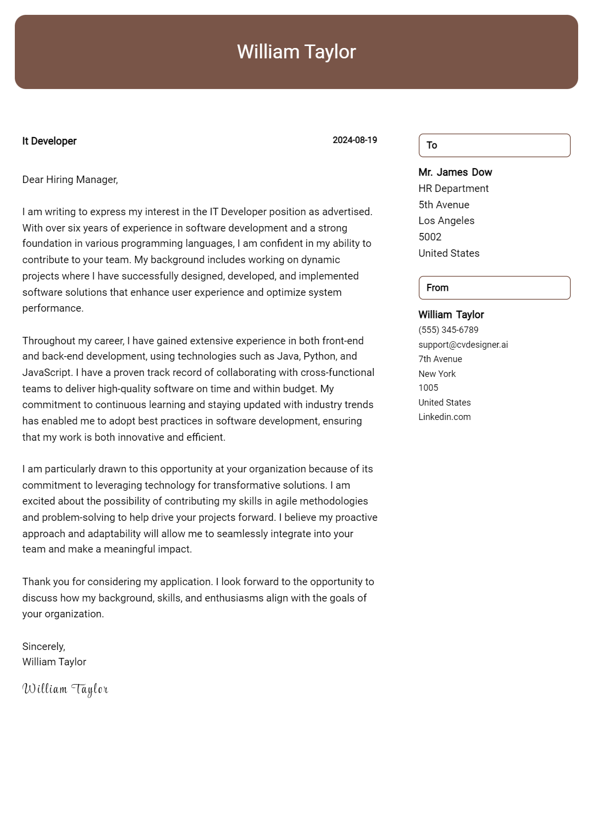 28 IT Developer Cover Letter Examples for 2026 (Downloadable) Preview