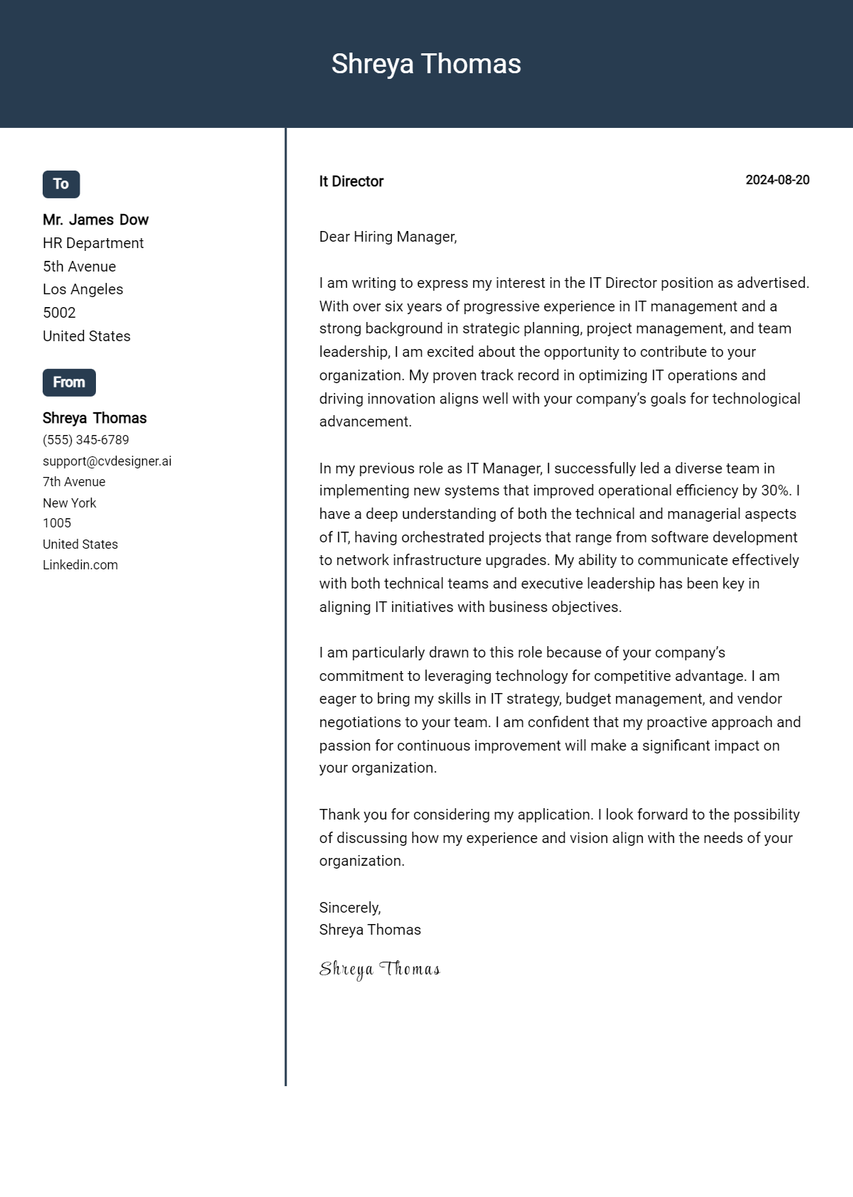 IT Director Cover Letter Example for 2026: Top CV Skills Preview