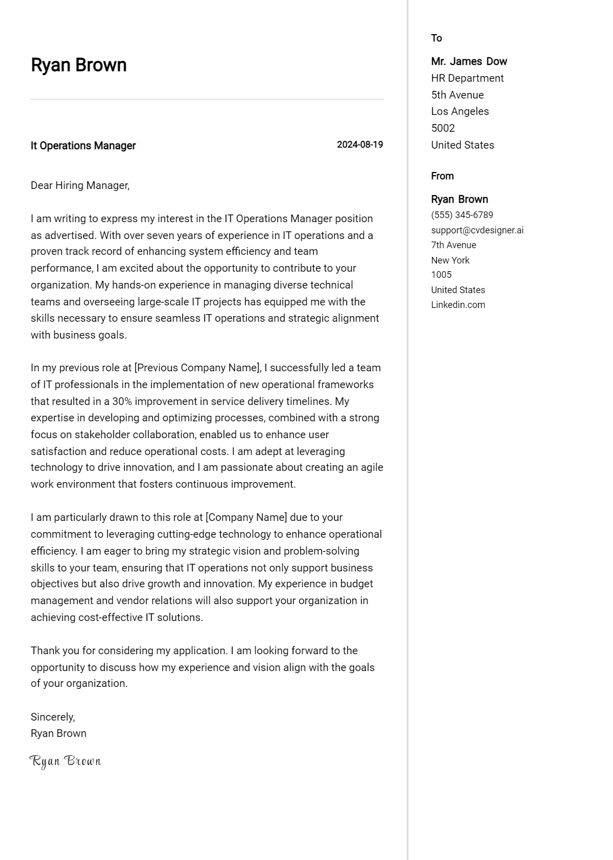 IT Operations Manager Cover Letter Example for 2026: Expert Tips & Templates Preview