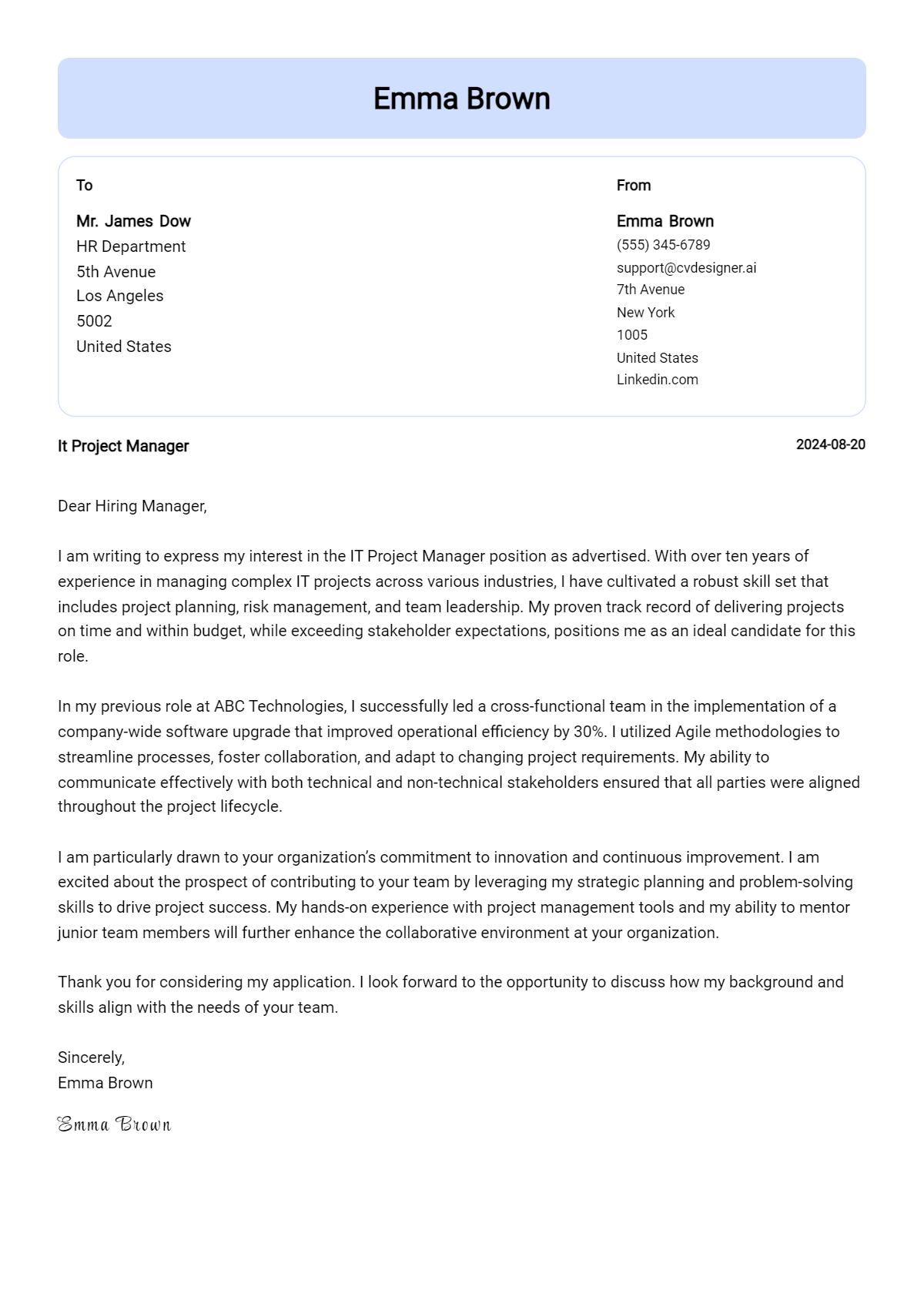 IT Project Manager Cover Letter Example for 2026: Ultimate Guide Preview