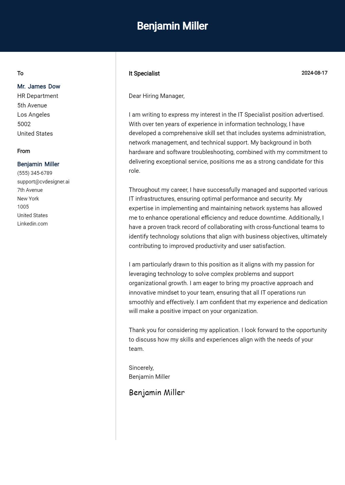 IT Specialist Cover Letter Example for 2026: Proven Tips Preview