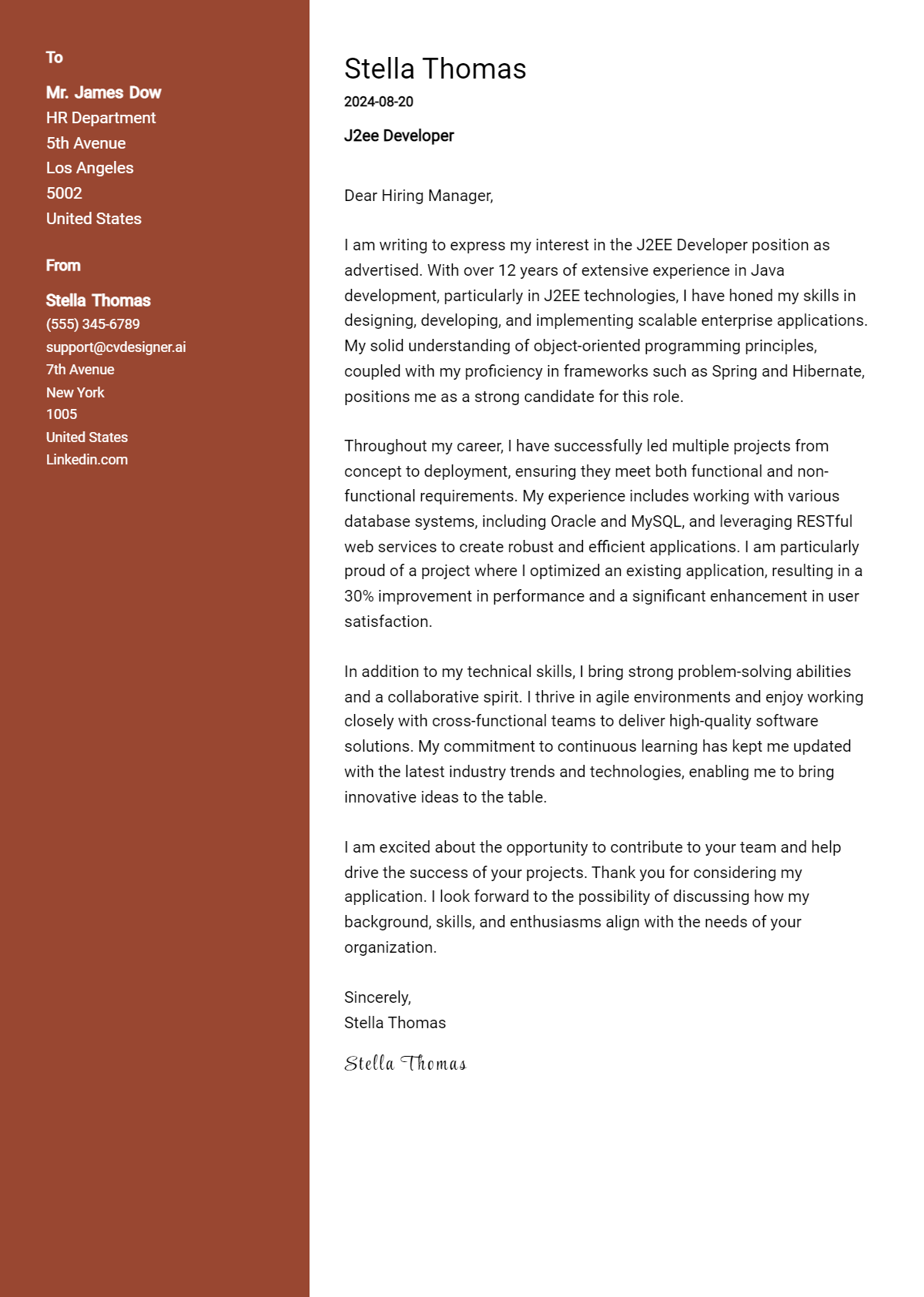 J2Ee Developer Cover Letter Example for 2026: Proven Tips Preview