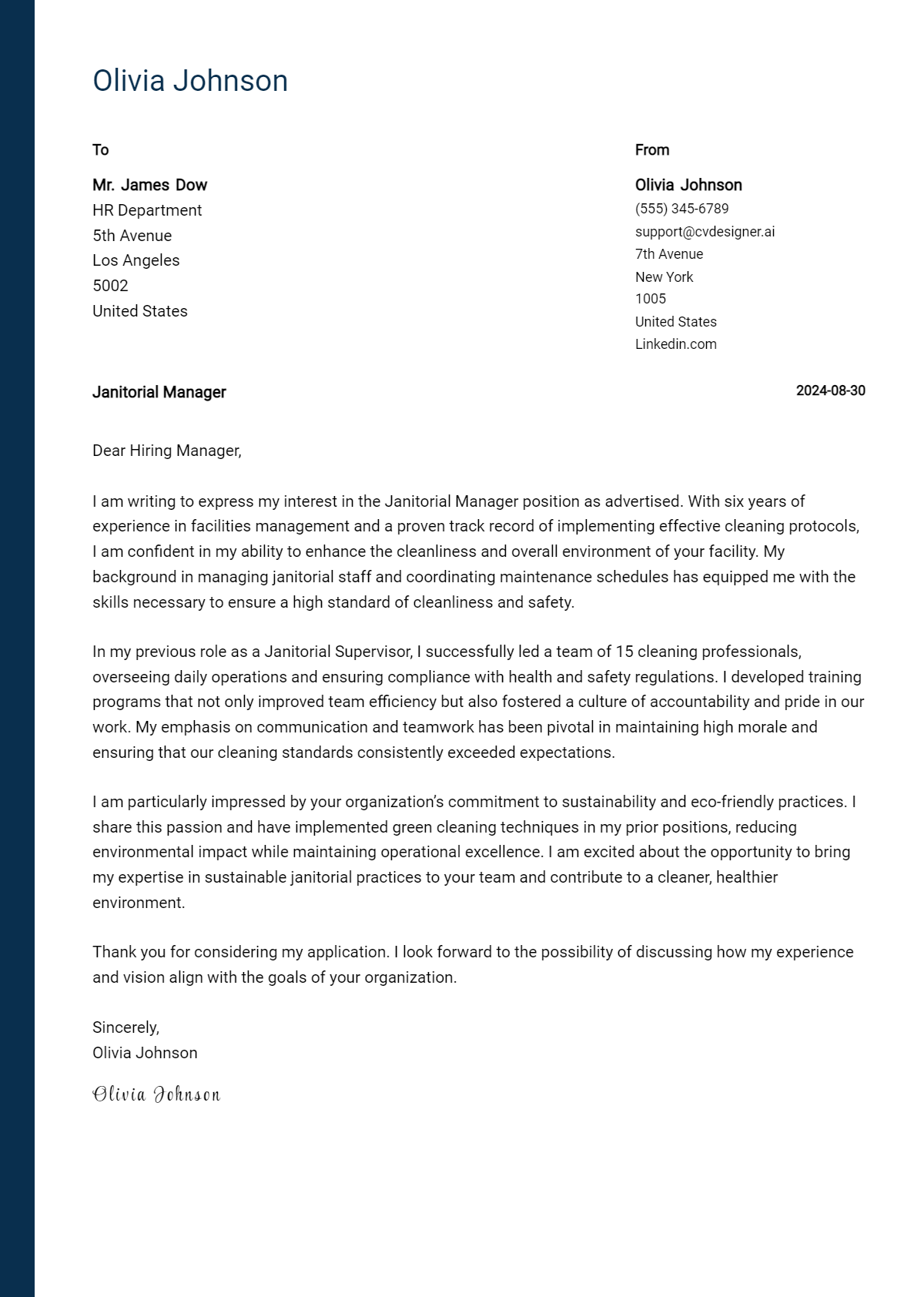 Janitorial Manager Cover Letter Example for 2026: Proven Tips Preview