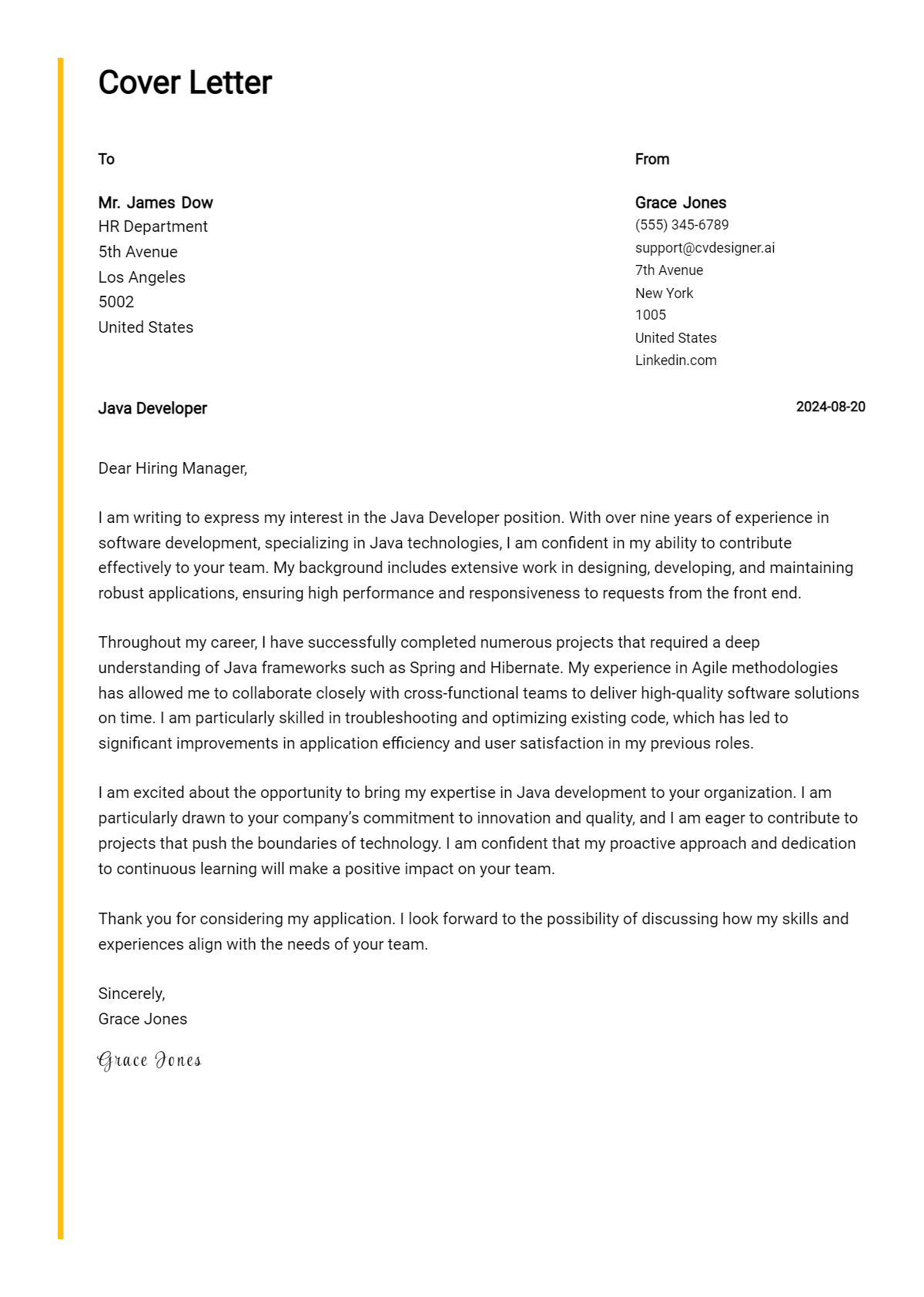 Java Developer Cover Letter Examples and Templates for 2026 Preview