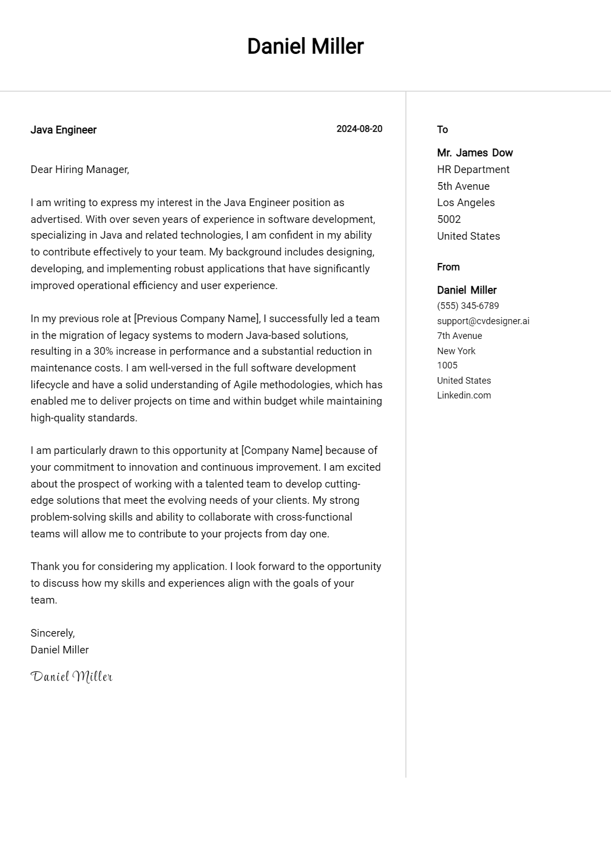 Java Engineer Cover Letter Examples and Templates for 2026 Preview