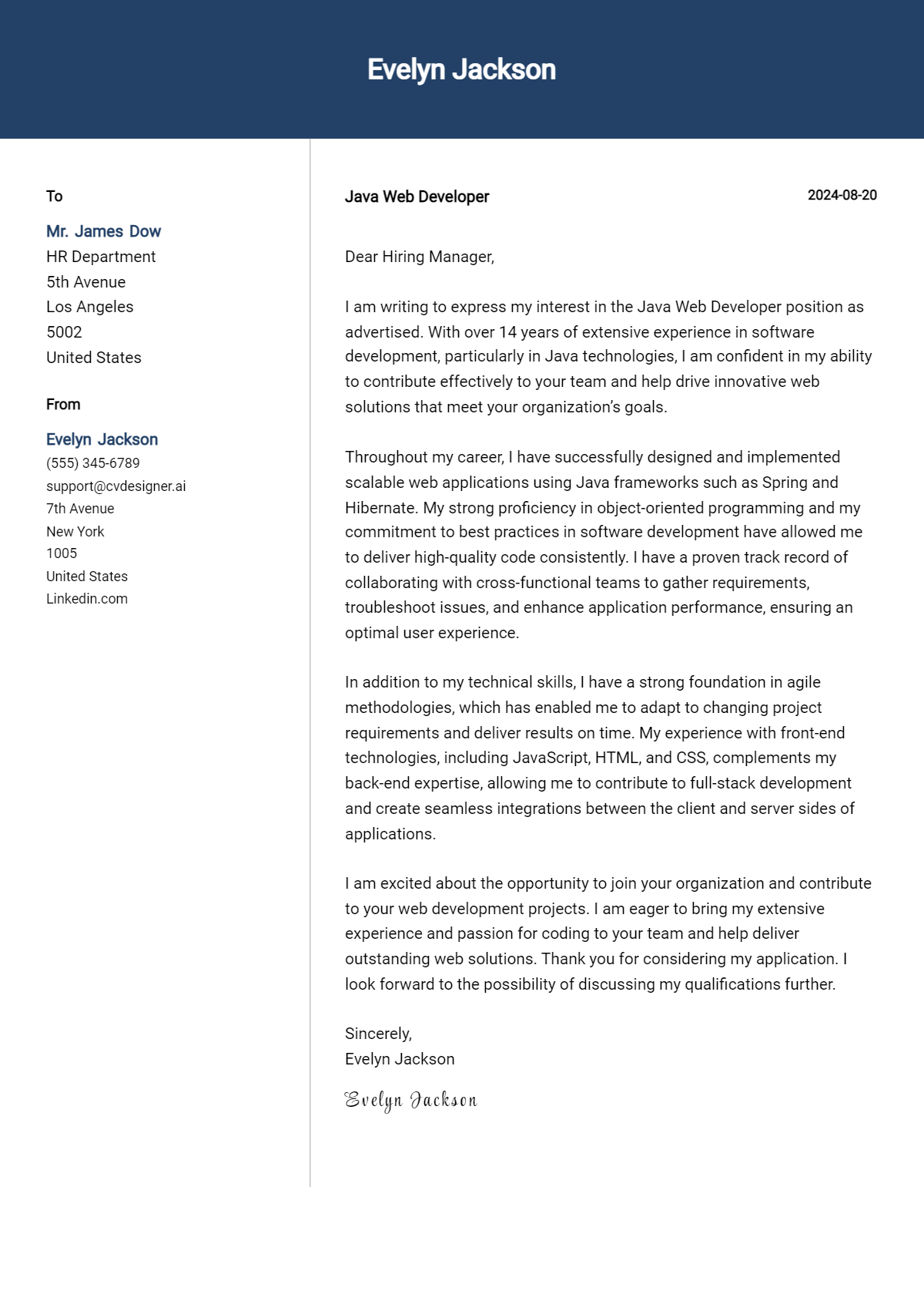 Java Web Developer Cover Letter Example for 2026: Expert Tips & Templates Preview
