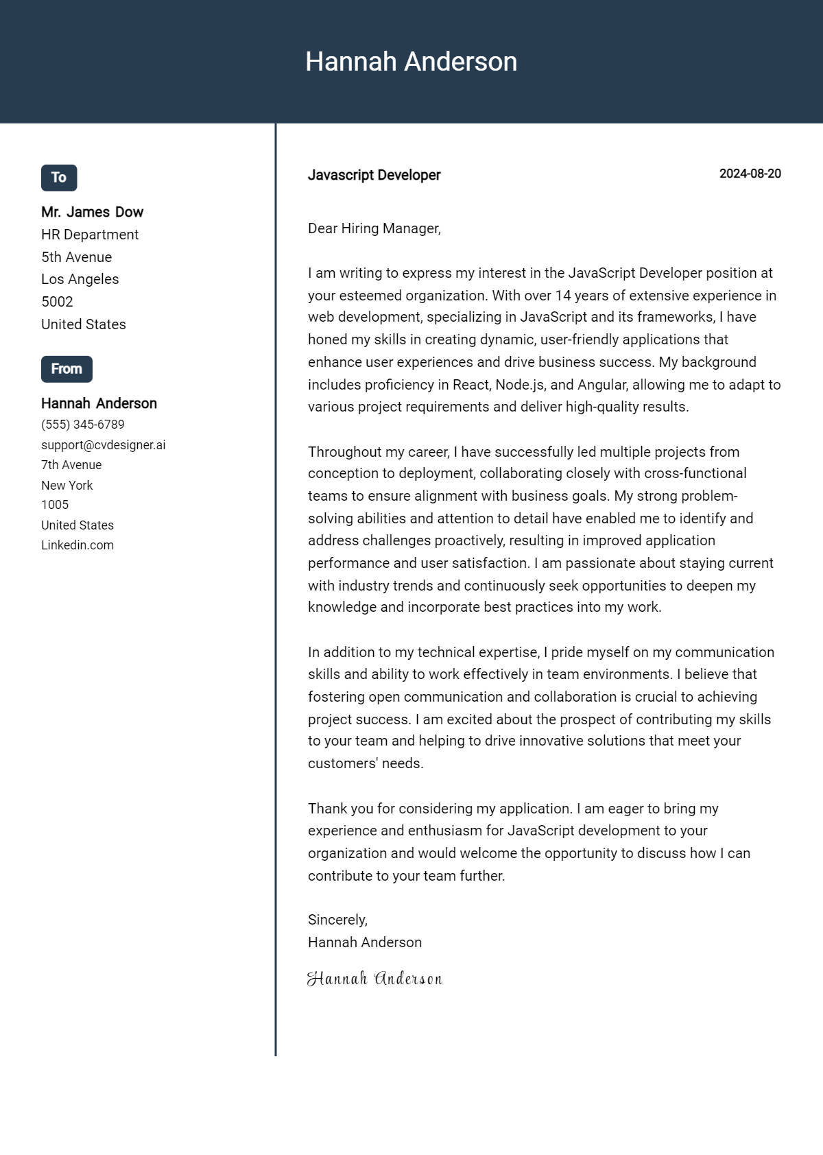 JavaScript Developer Cover Letter Example for 2026: Expert Tips & Templates Preview