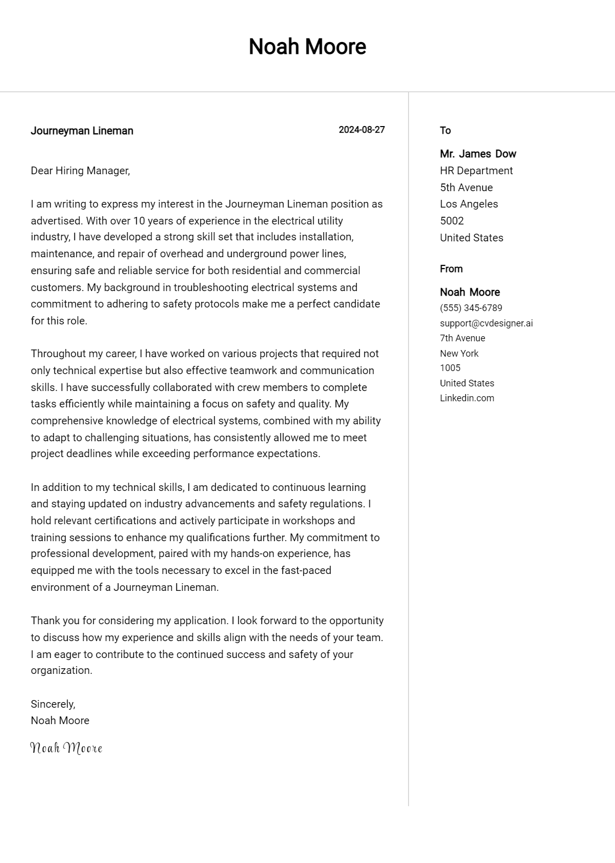 Journeyman Lineman Cover Letter Examples and Templates for 2026 Preview
