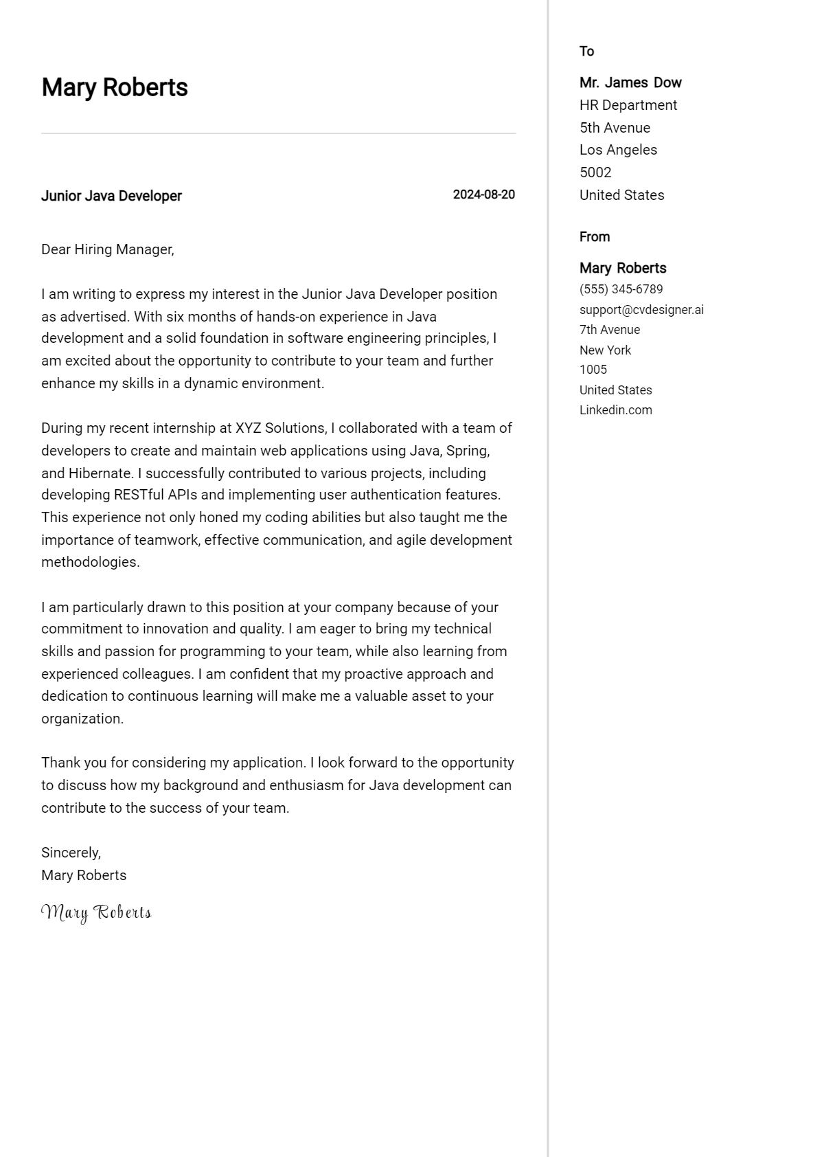 Junior Java Developer Cover Letter Example for 2026: Ultimate Guide Preview