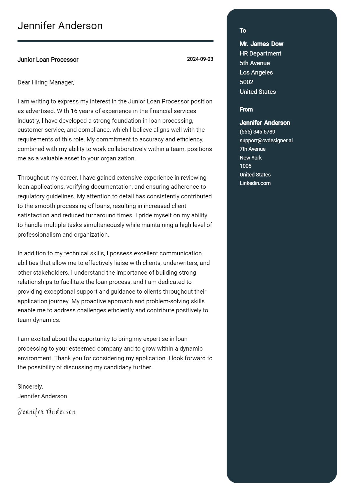 Junior Loan Processor Cover Letter Example for 2026: Tips & Templates Preview