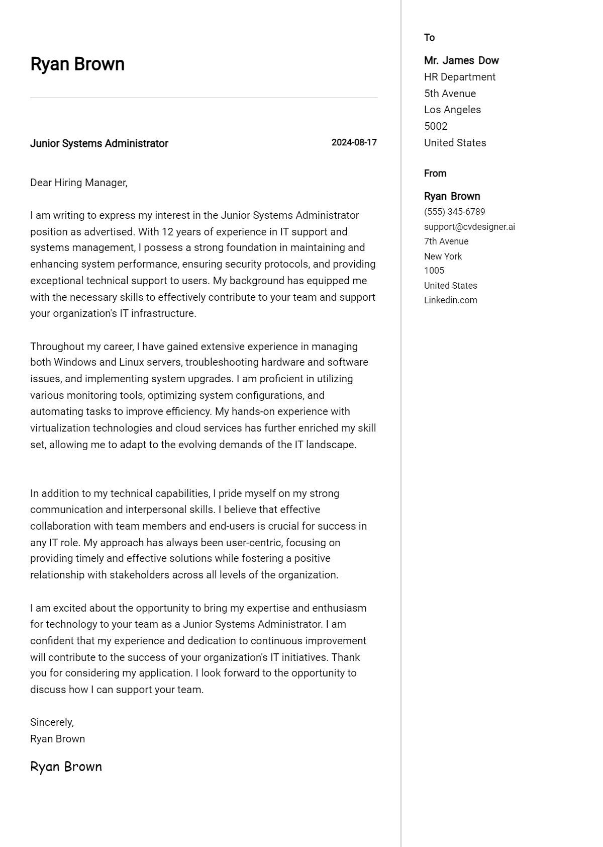Junior Systems Administrator Cover Letter Examples and Templates for 2026 Preview