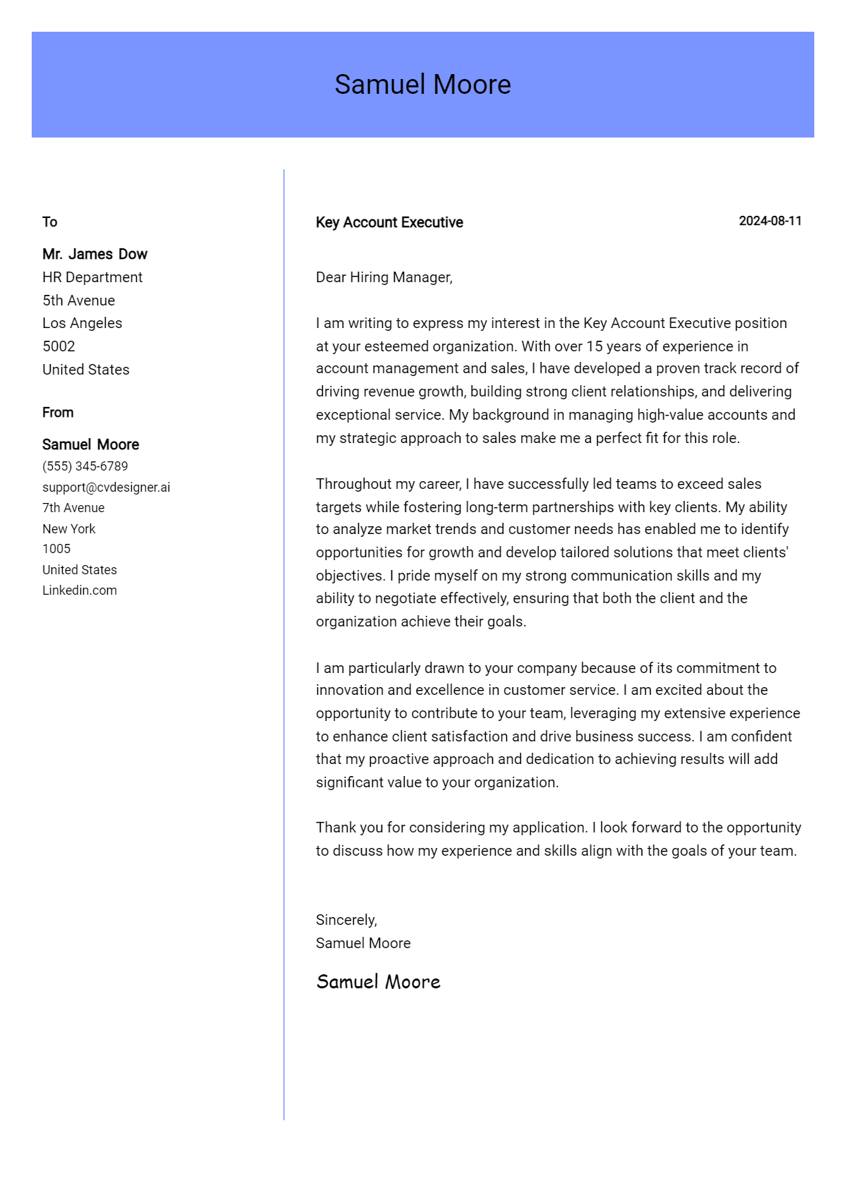Key Account Executive Cover Letter Samples & Examples 2026 Preview