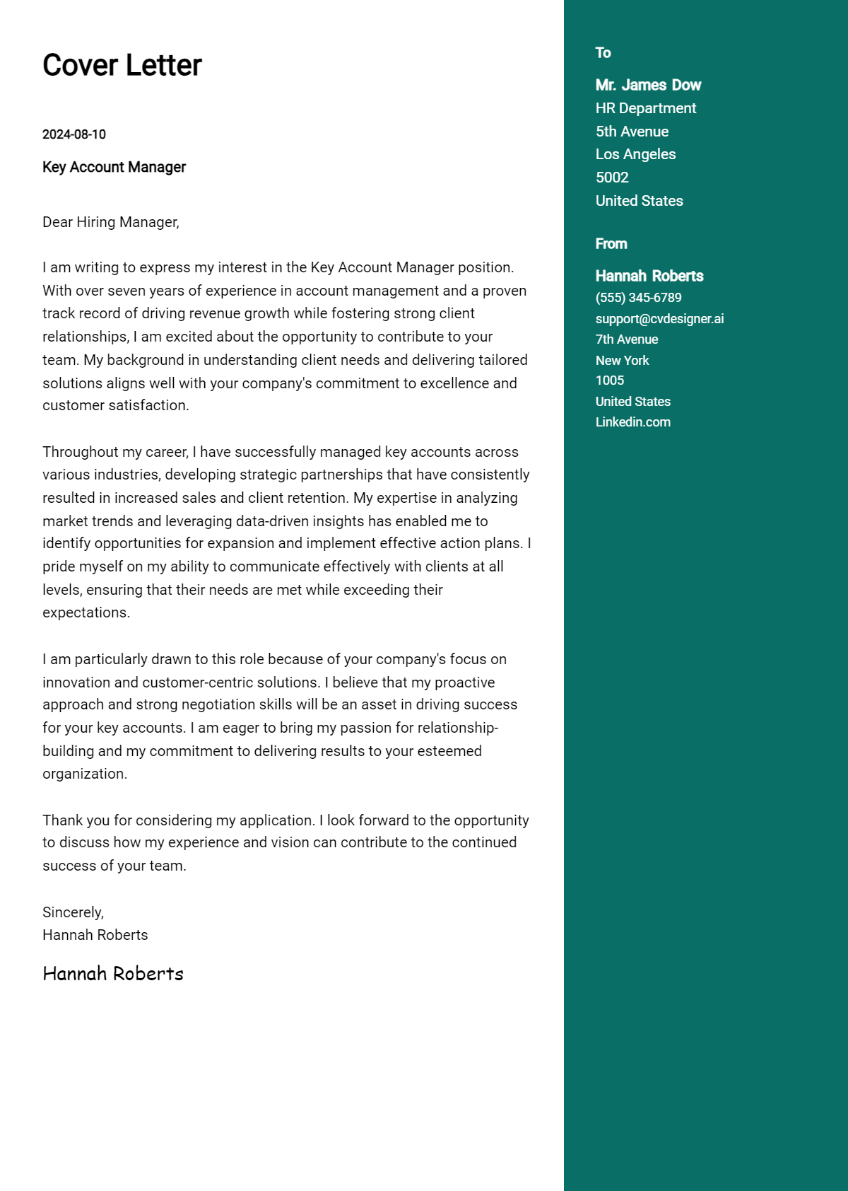 Key Account Manager Cover Letter Example for 2026: Expert Tips & Templates Preview