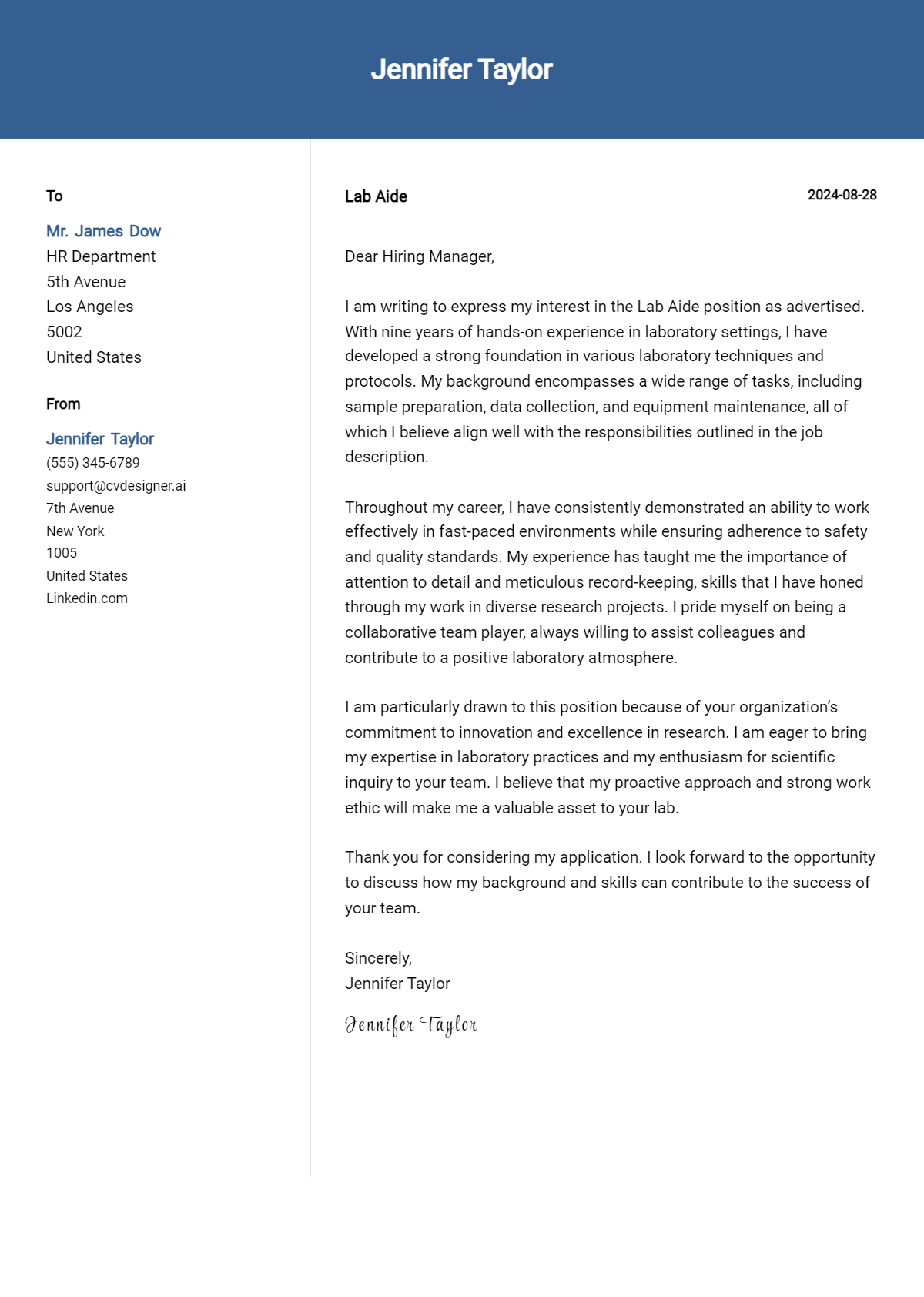 Lab Aide Cover Letter Example for 2026: Free Templates Preview
