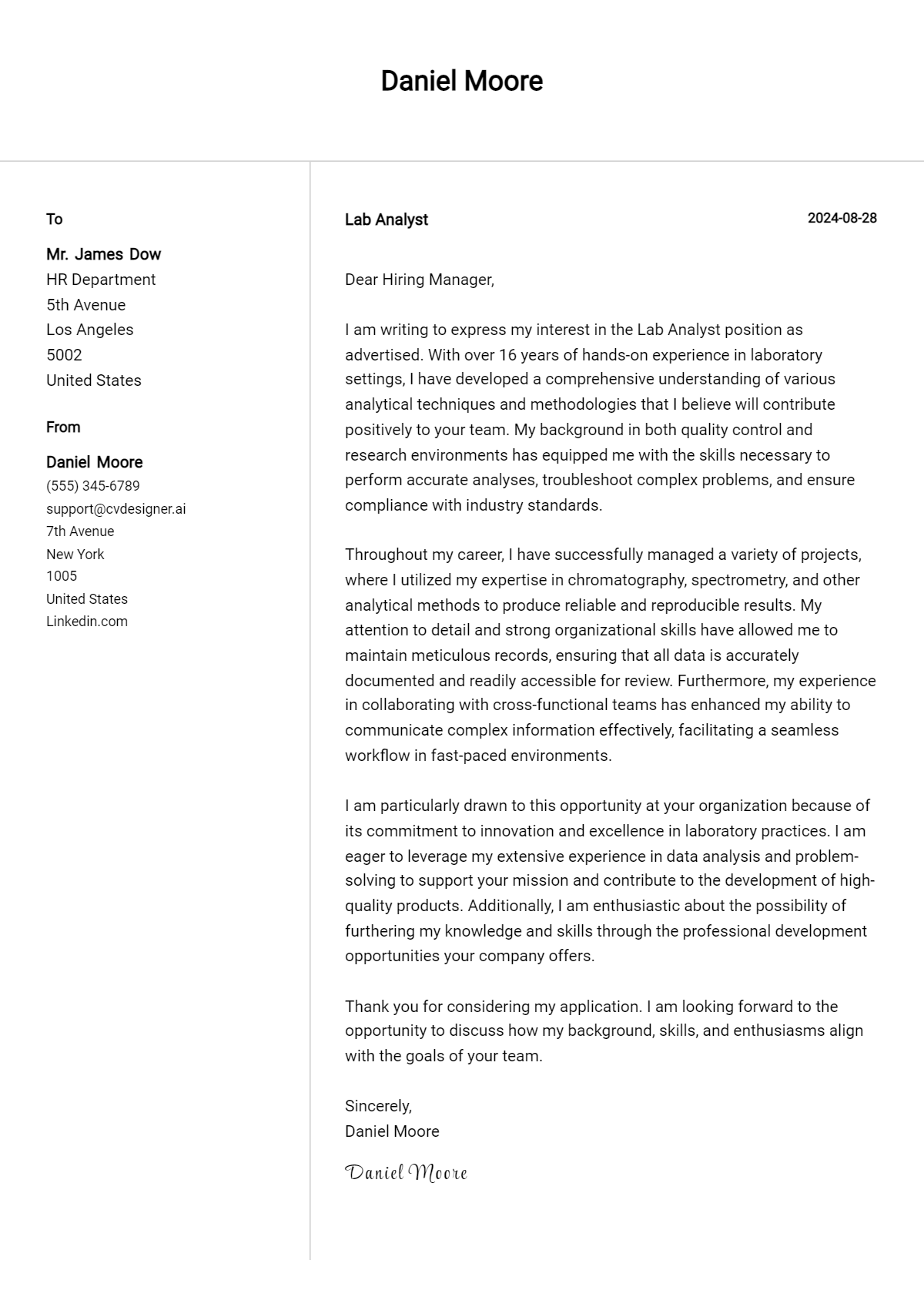 Lab Analyst Cover Letter Samples & Examples 2026 Preview