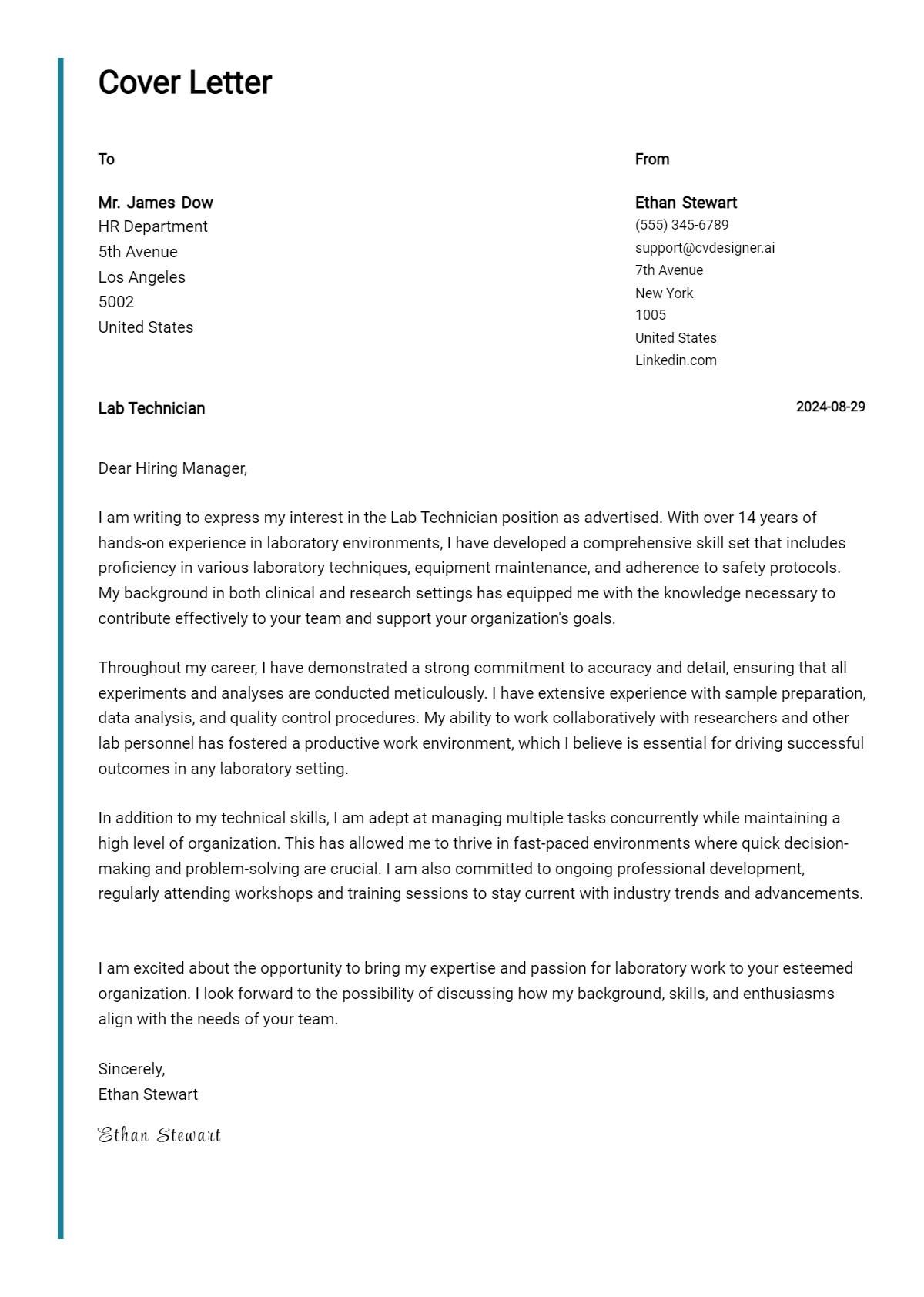 Lab Technician Cover Letter Example for 2026: Ultimate Guide Preview