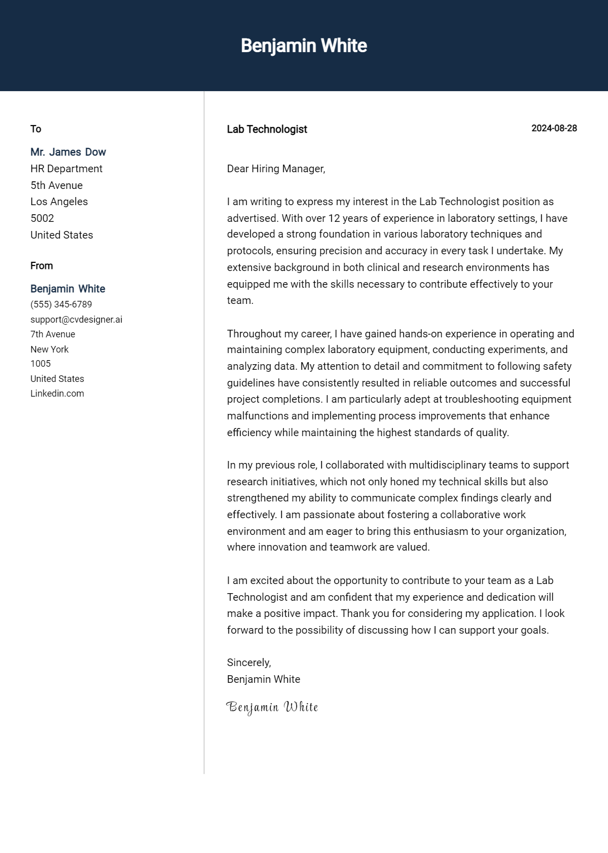 Lab Technologist Cover Letter Examples and Templates for 2026 Preview