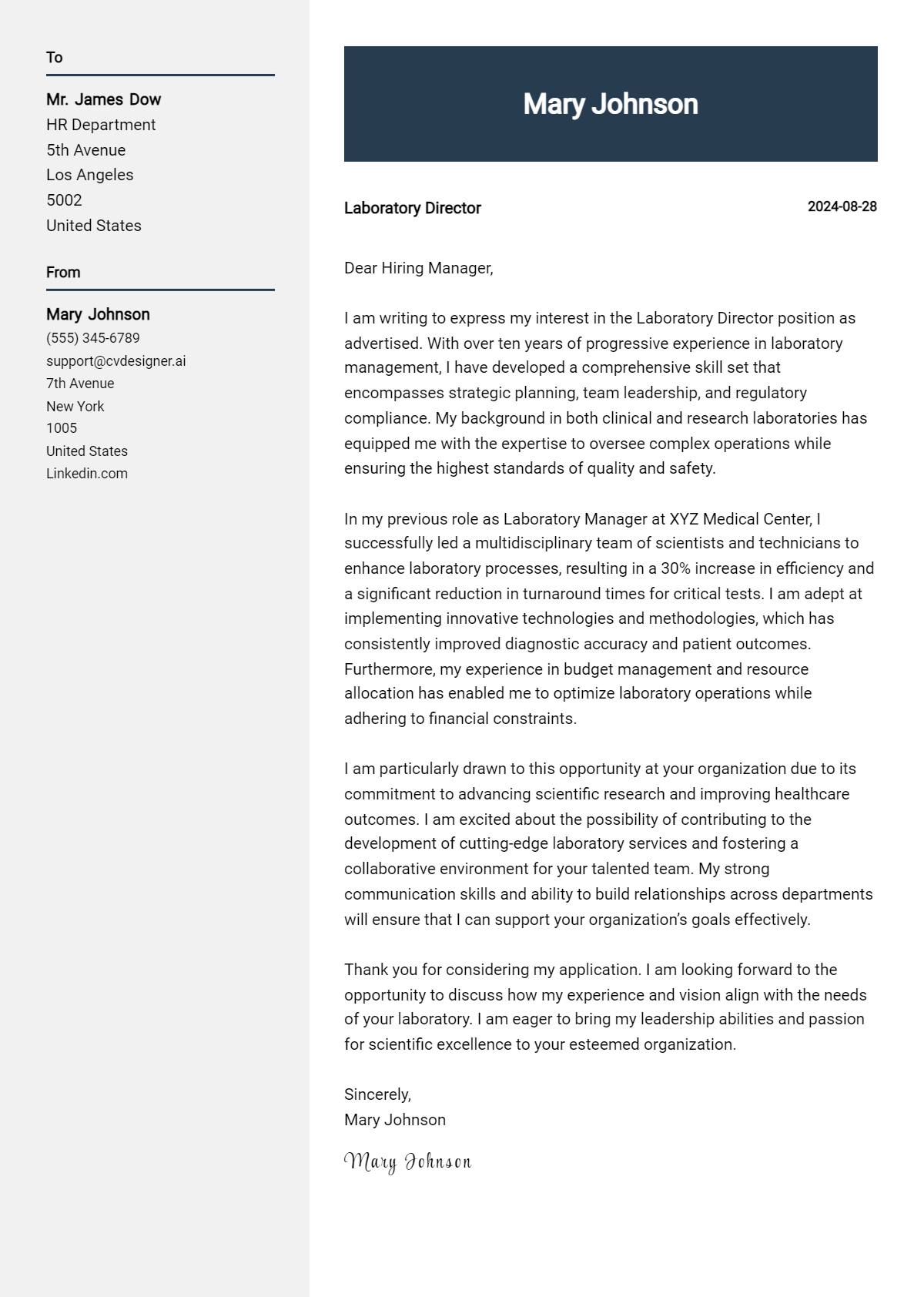 Laboratory Director Cover Letter Samples & Examples 2026 Preview