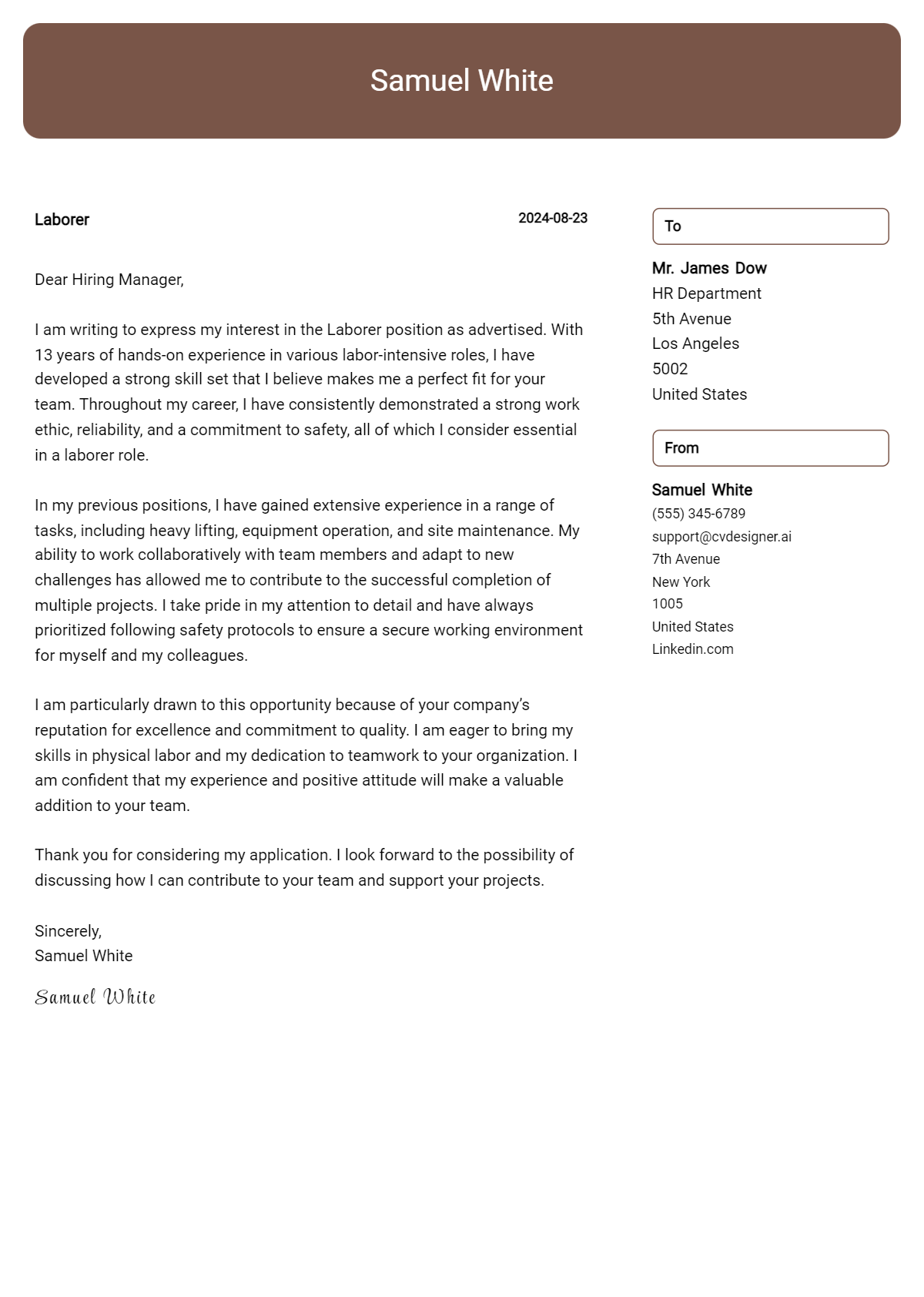Laborer Cover Letter Examples with Writing Tips for 2026 Preview