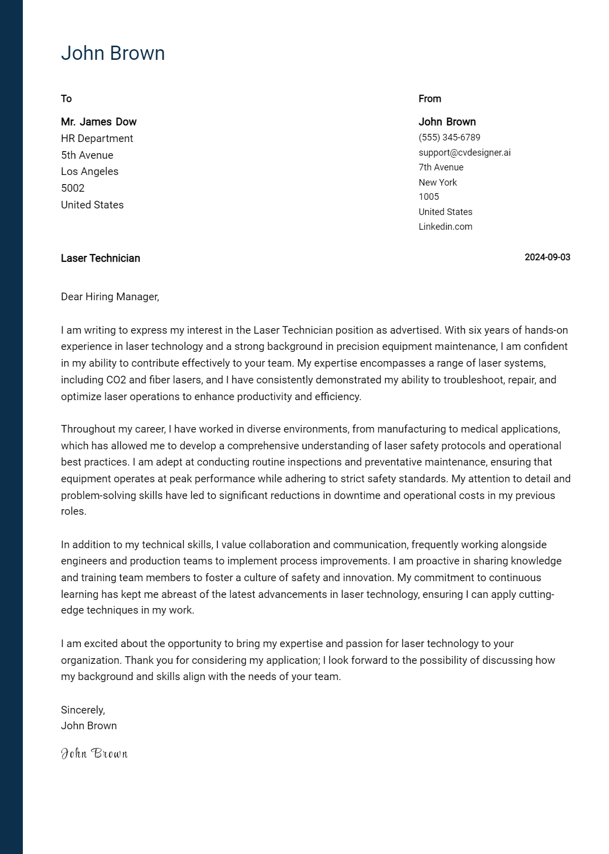 17 Laser Technician Cover Letter Examples for 2026: Tips & Templates Preview