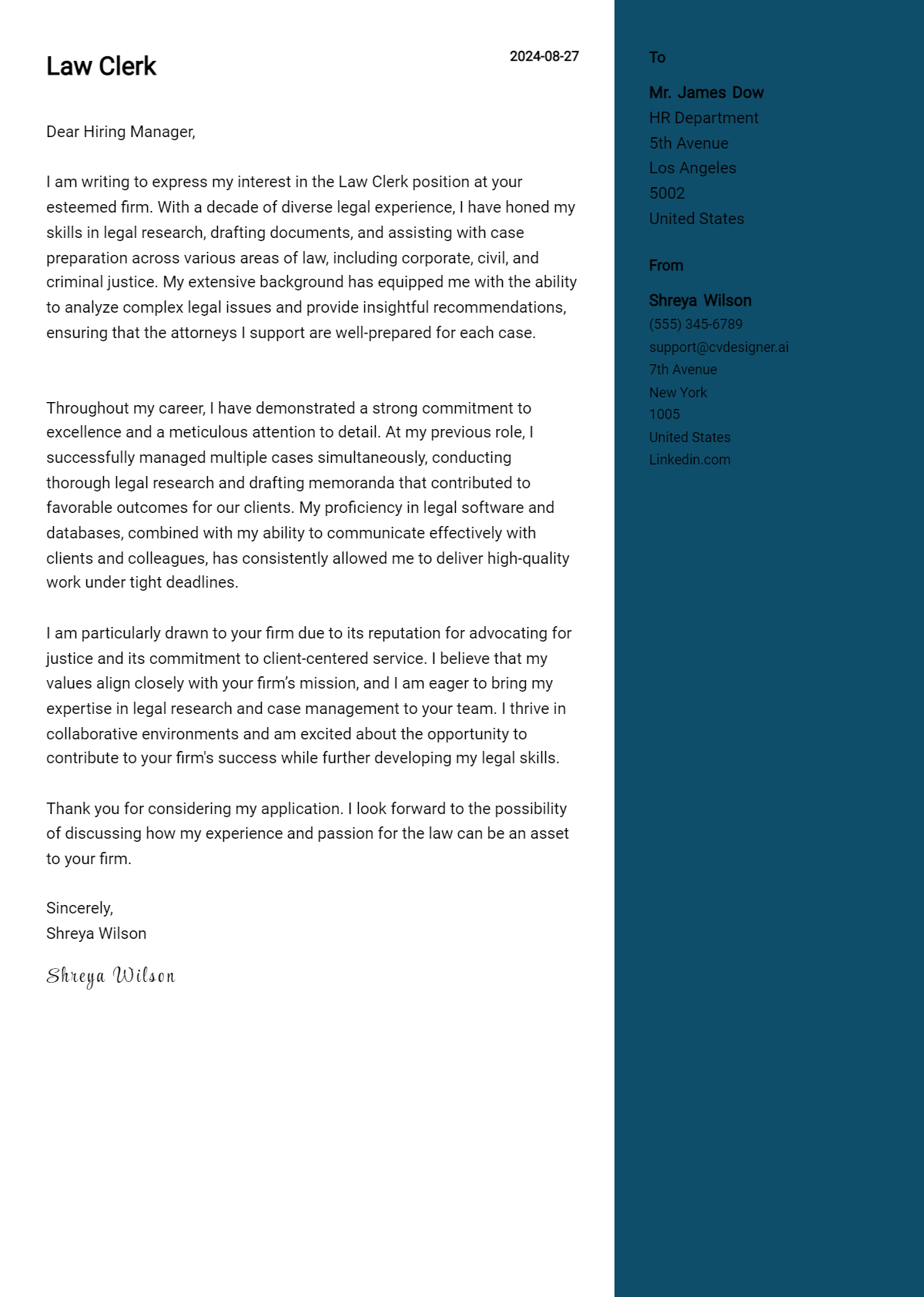 Law Clerk Cover Letter Examples for 2026 (Downloadable) Preview