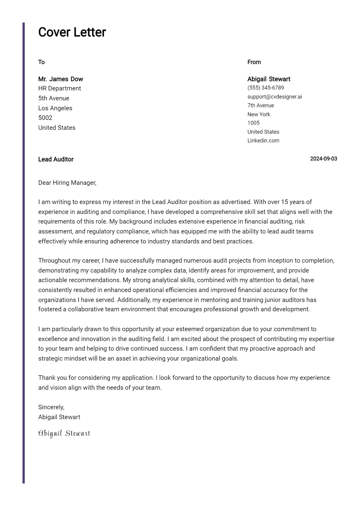 12 Lead Auditor Cover Letter Examples for 2026 (Download Templates) Preview