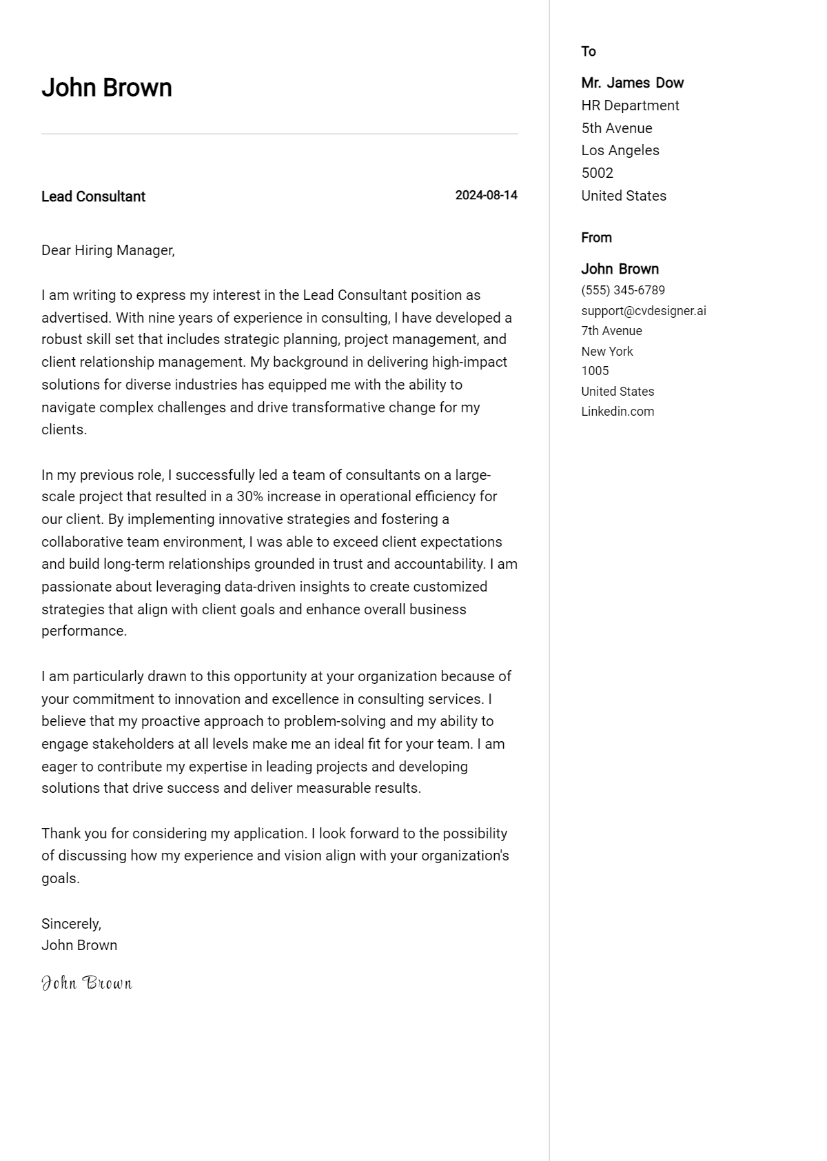 Lead Consultant Cover Letter Example for 2026: Proven Tips Preview