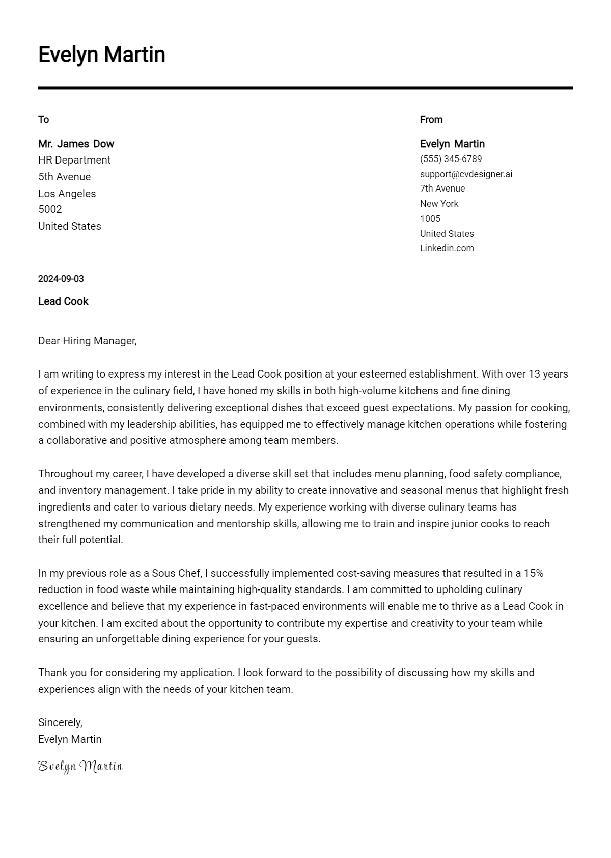 19 Lead Cook Cover Letter Samples & Examples 2026 Preview