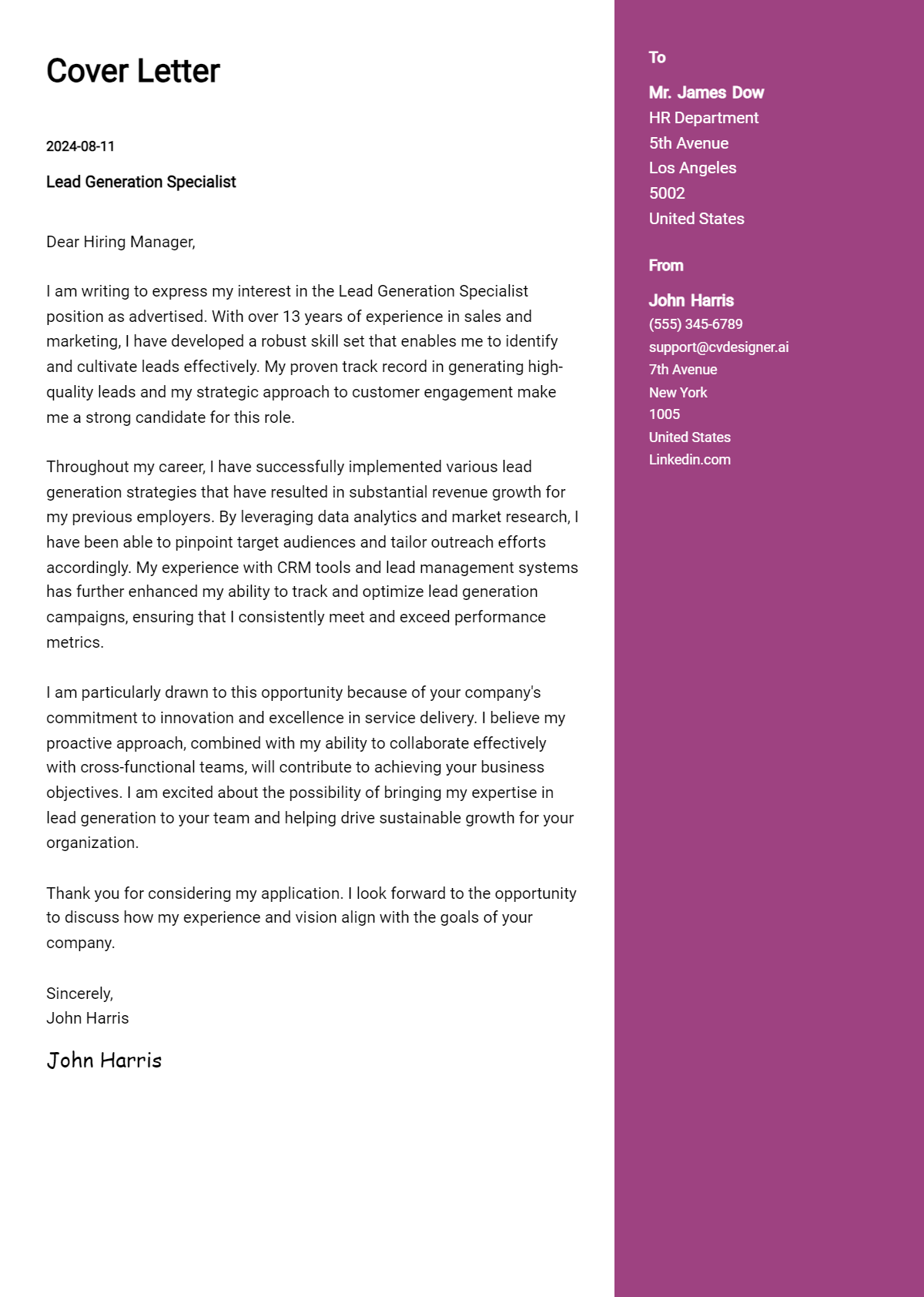 Lead Generation Specialist Cover Letter Example for 2026: Proven Tips Preview