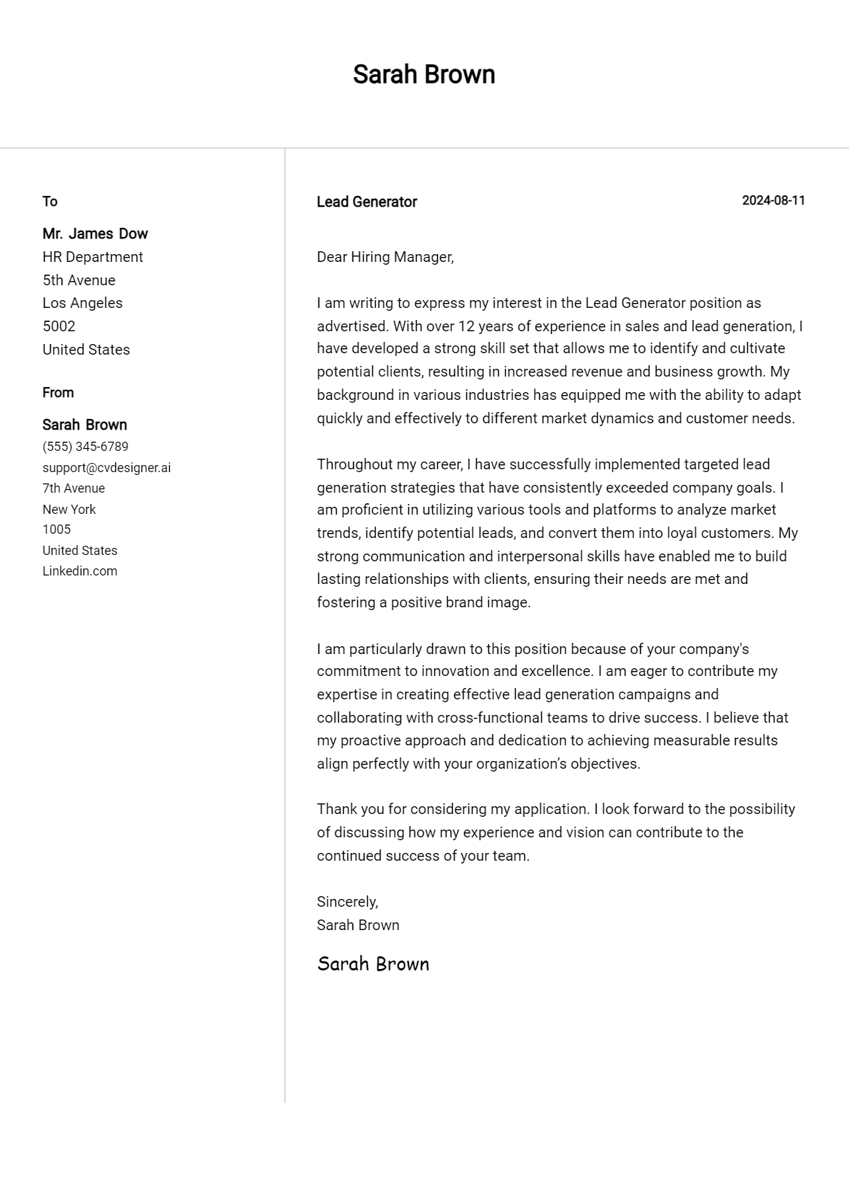 Lead Generator Cover Letter Example for 2026: Free Templates Preview
