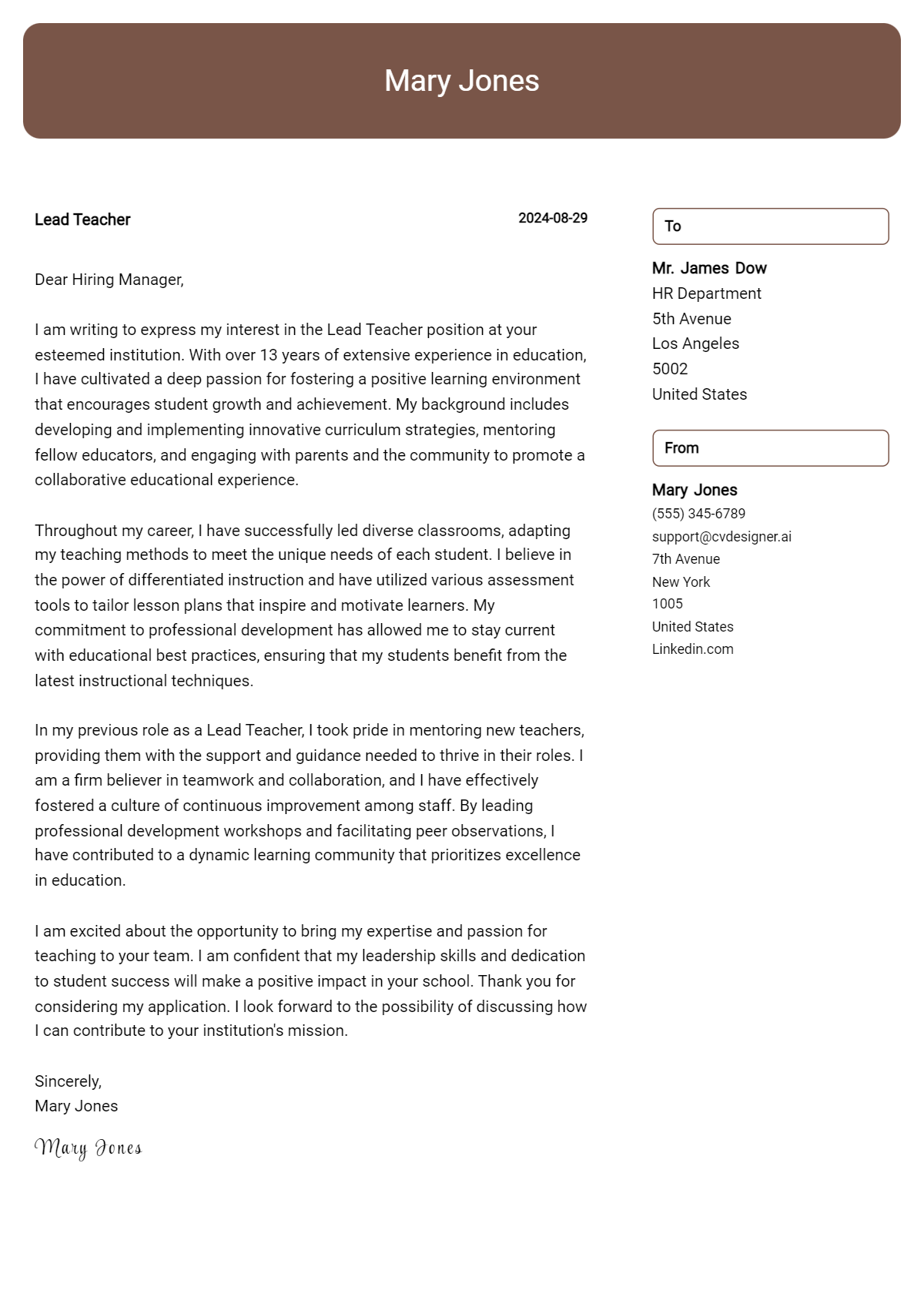 9 Lead Teacher Cover Letter Example for 2026 (Complete Writing Guide) Preview