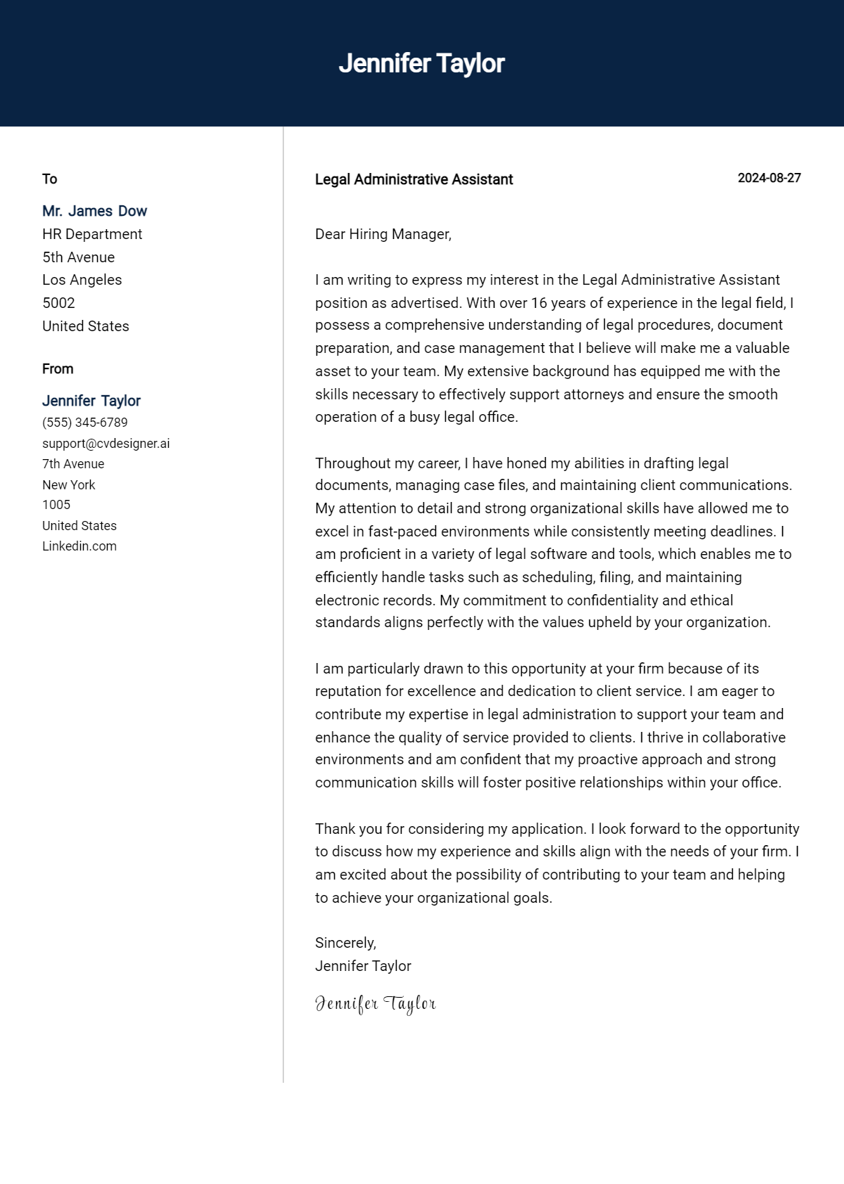 12 Legal Administrative Assistant Cover Letter Examples & Samples for 2026 Preview