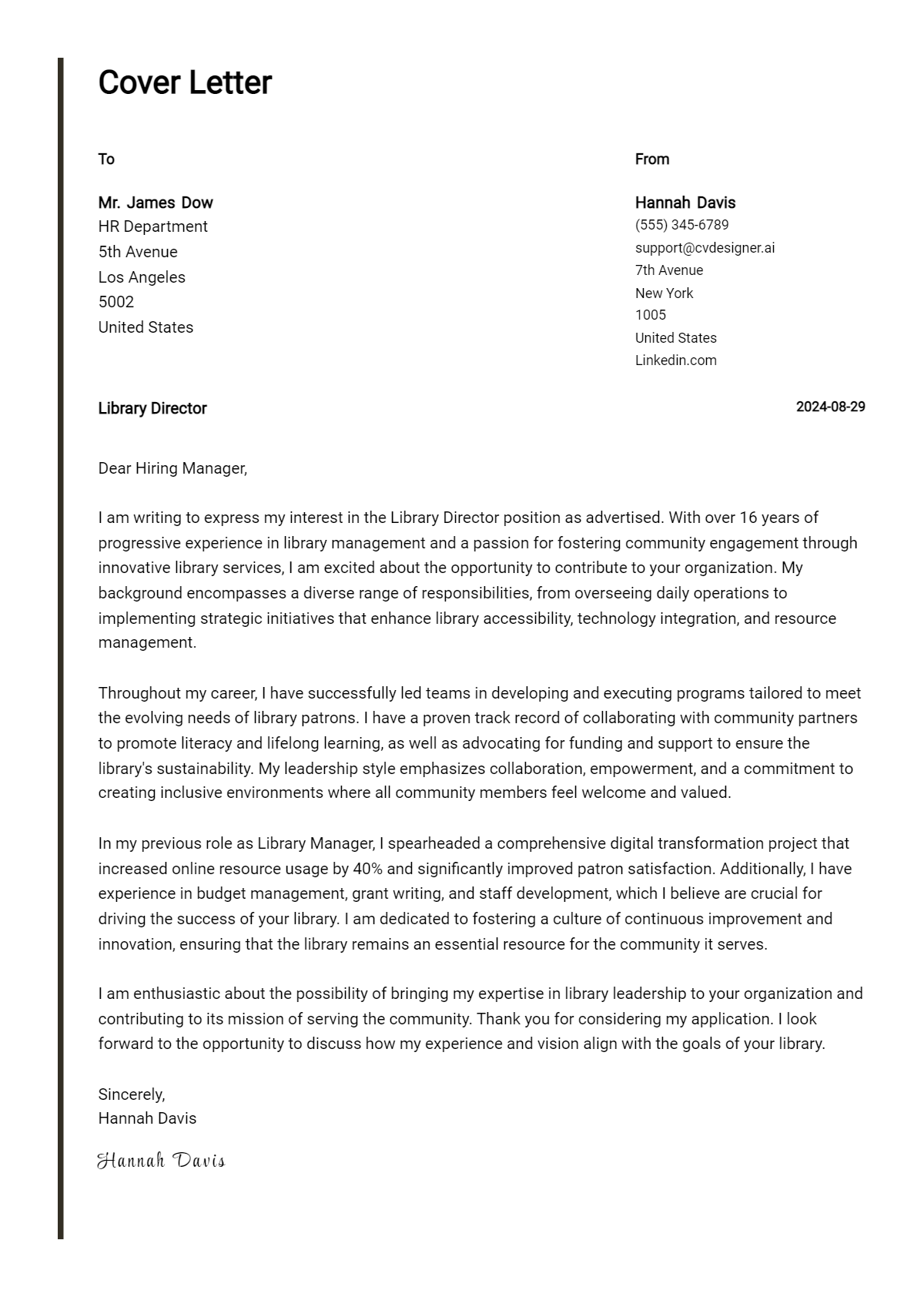 Library Director Cover Letter Example for 2026: Free Templates Preview