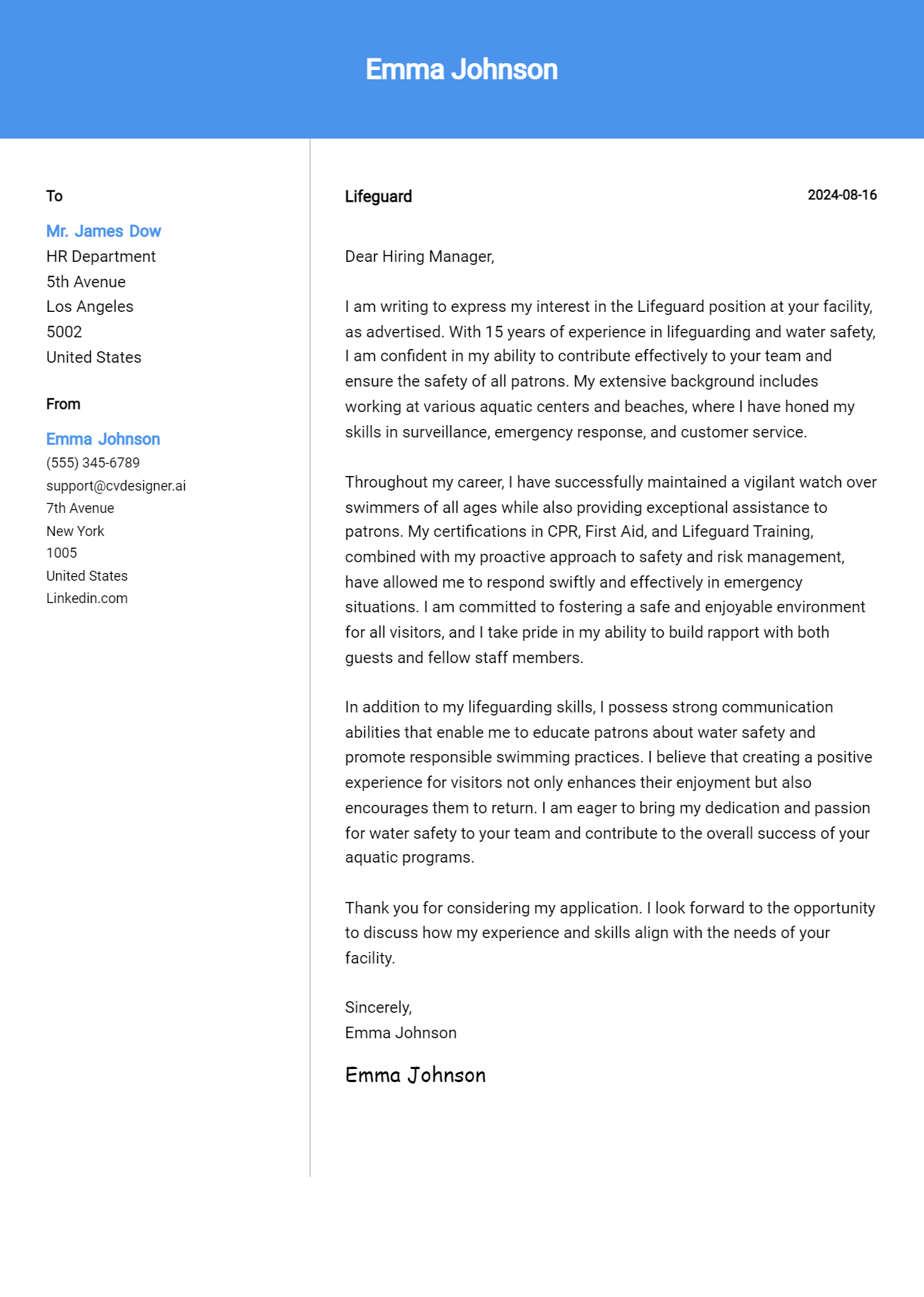 Lifeguard Cover Letter Examples & Samples for 2026 Preview