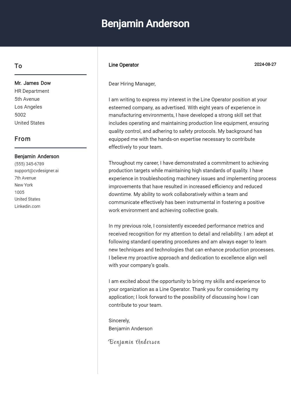16 Line Operator Cover Letter Samples & Examples 2026 Preview