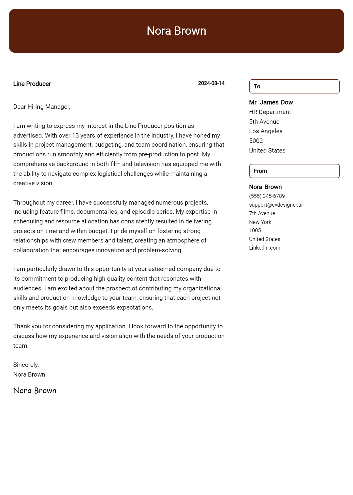 Line Producer Cover Letter Examples and Templates for 2026 Preview