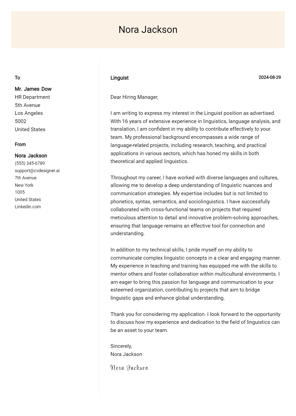 Linguist Cover Letter Samples & Examples 2026 Preview