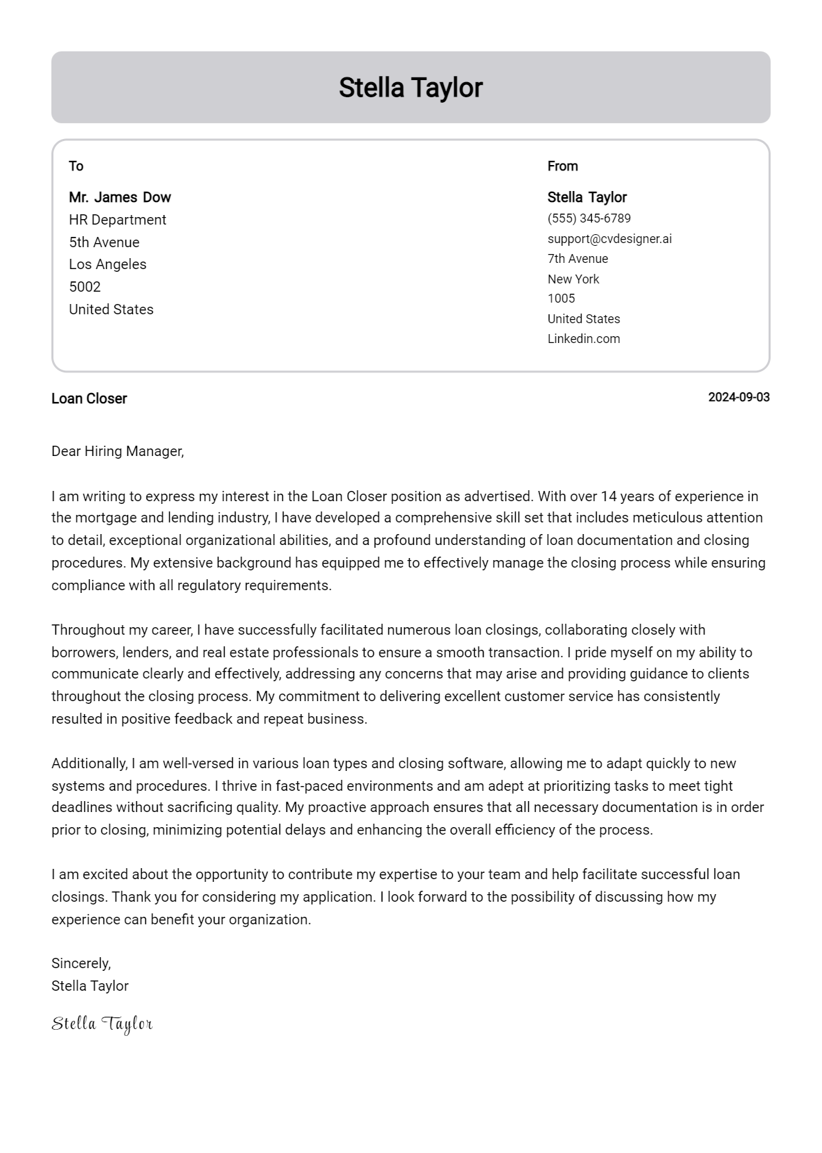 Loan Closer Cover Letter Examples for 2026 (Downloadable) Preview