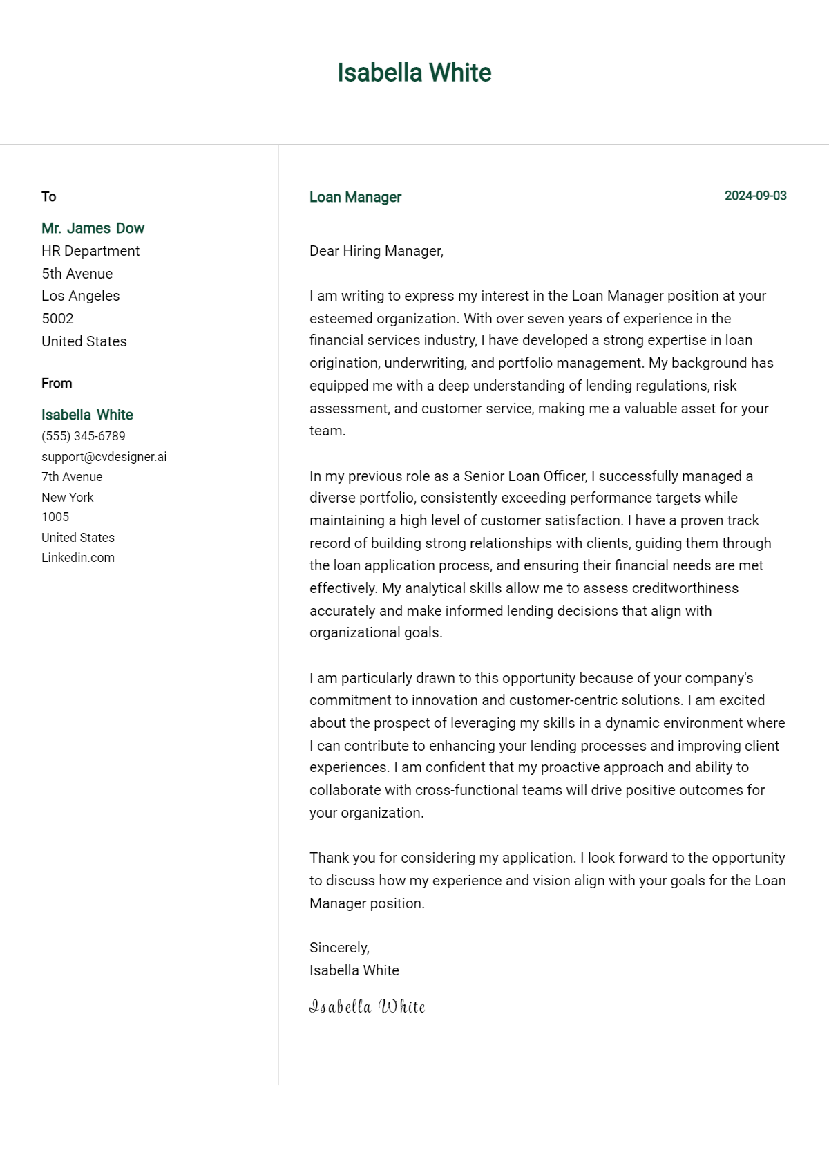 Loan Manager Cover Letter Example for 2026 (Complete Writing Guide) Preview