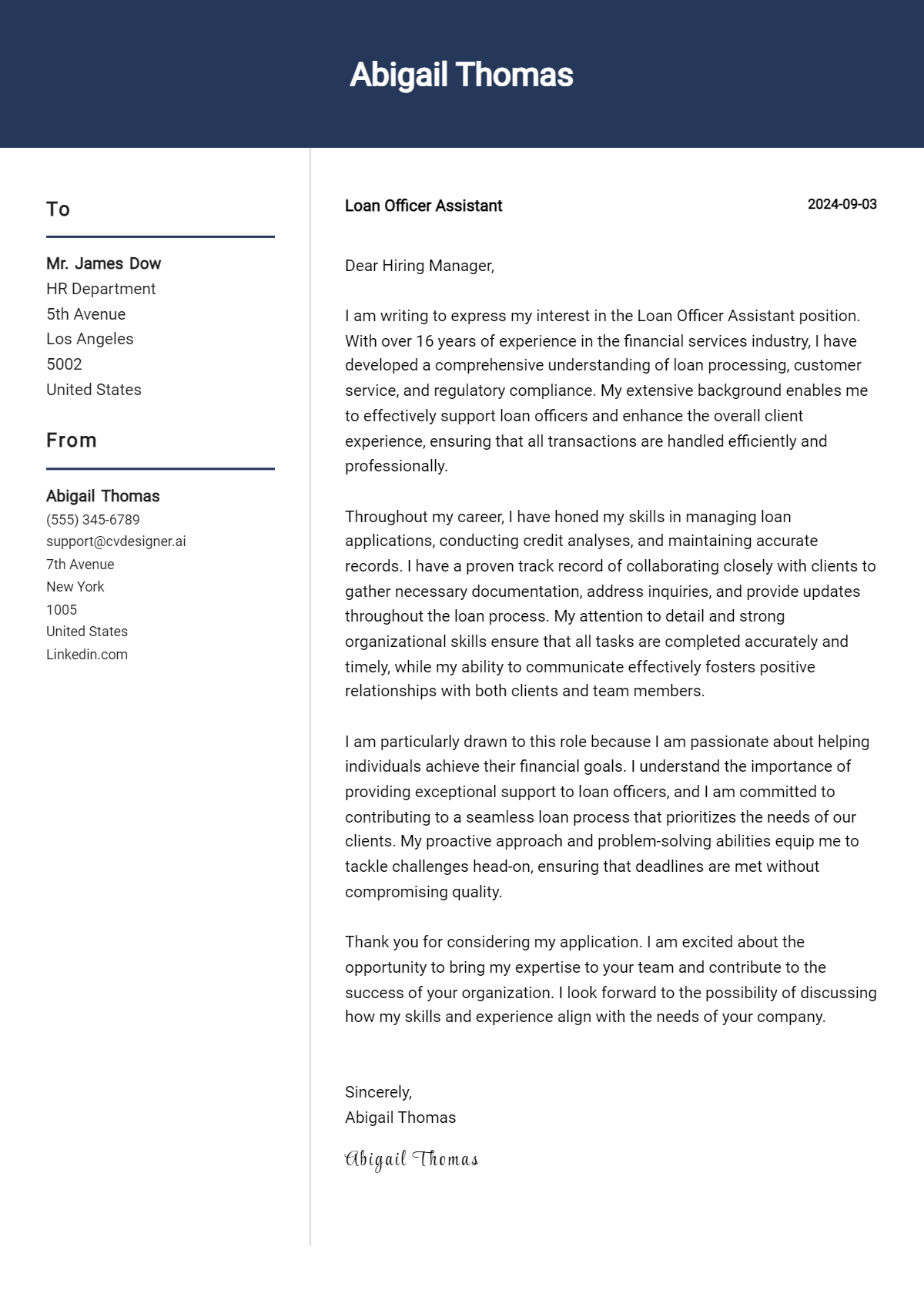 Loan Officer Assistant Cover Letter Examples for 2026 (Downloadable) Preview
