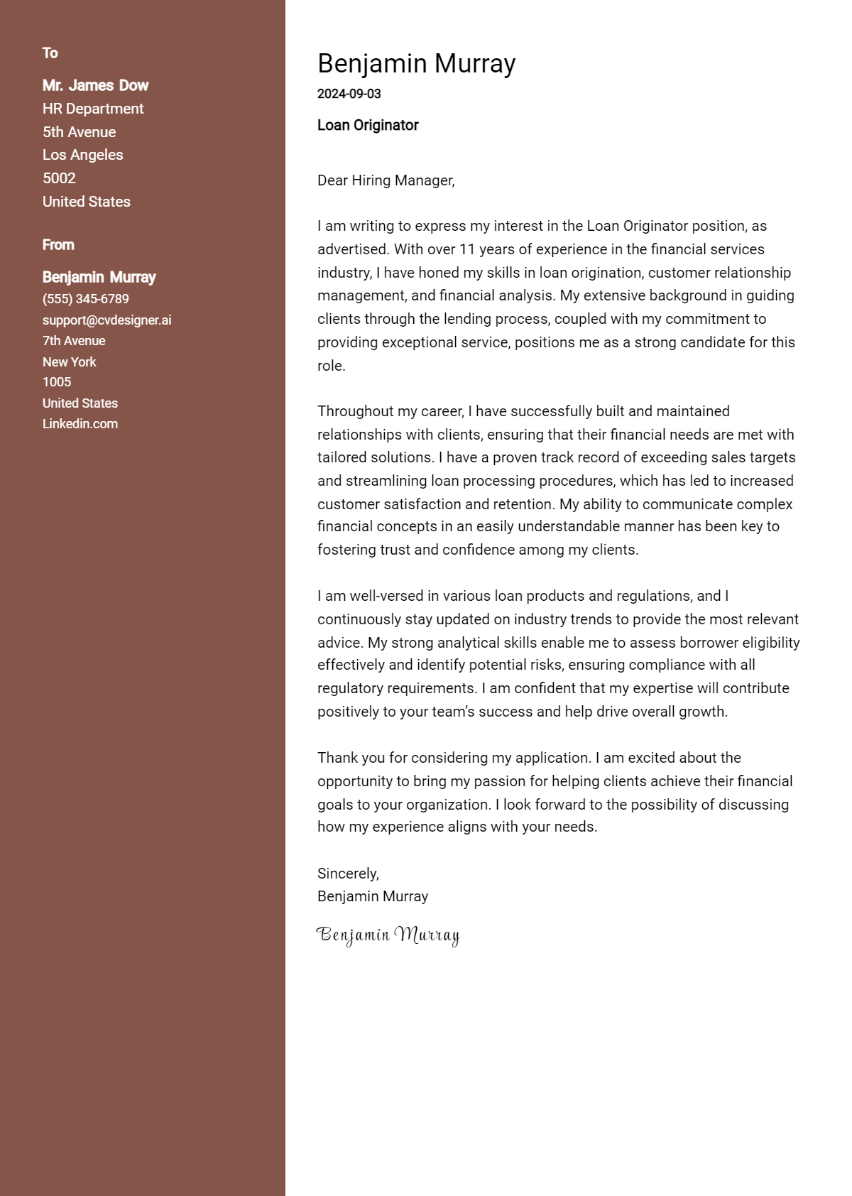 Loan Originator Cover Letter Example for 2026 (Writing Guide) Preview