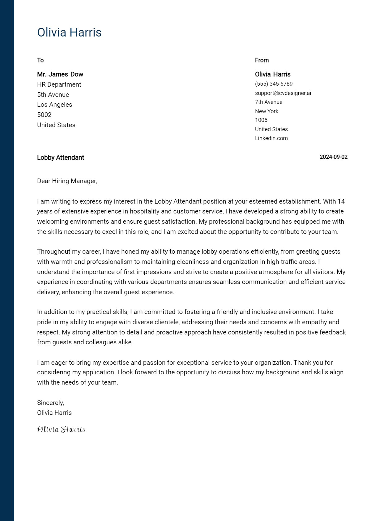 Lobby Attendant Cover Letter Example for 2026 (Free Templates) Preview