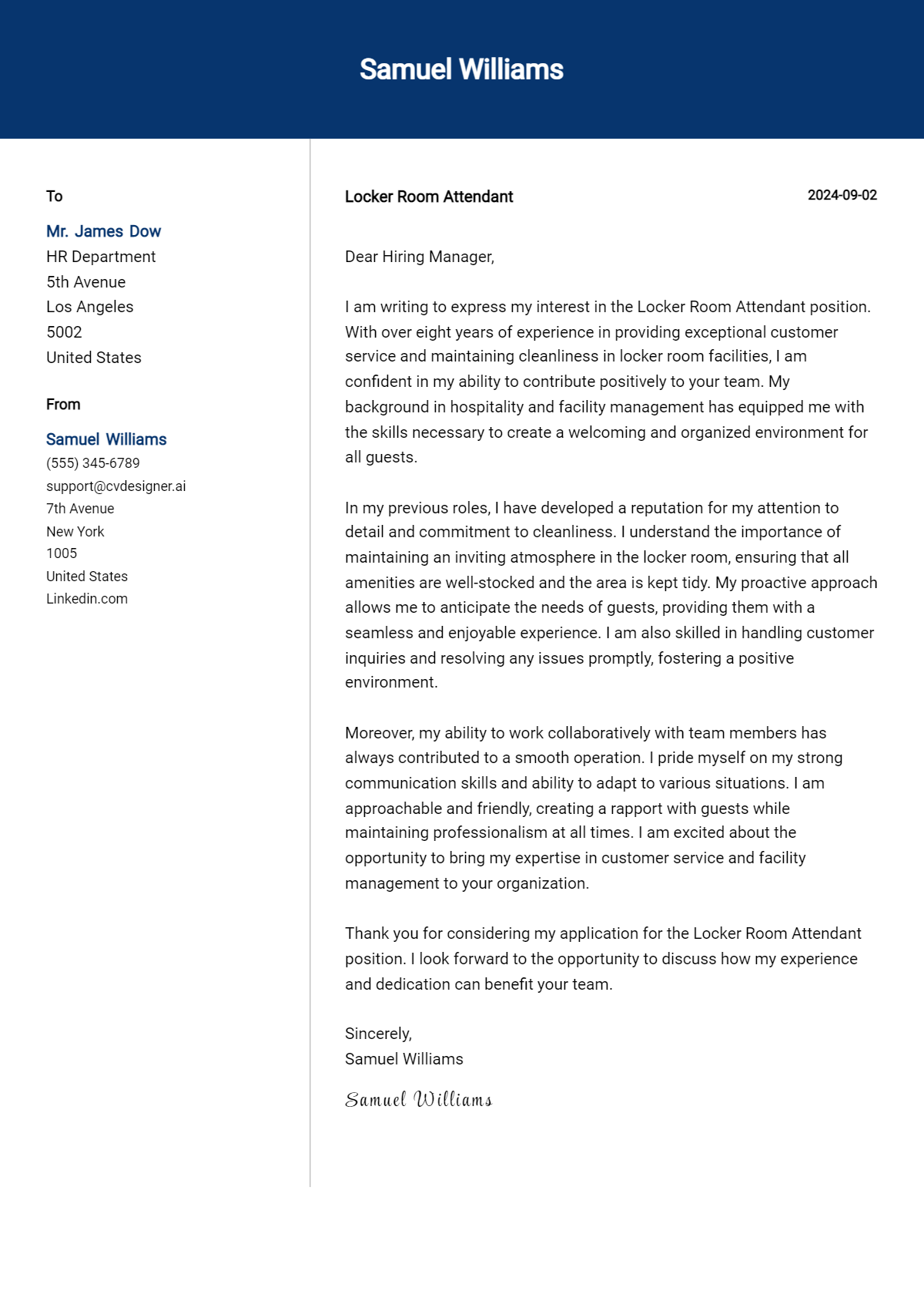 Locker Room Attendant Cover Letter Examples and Templates for 2026 Preview
