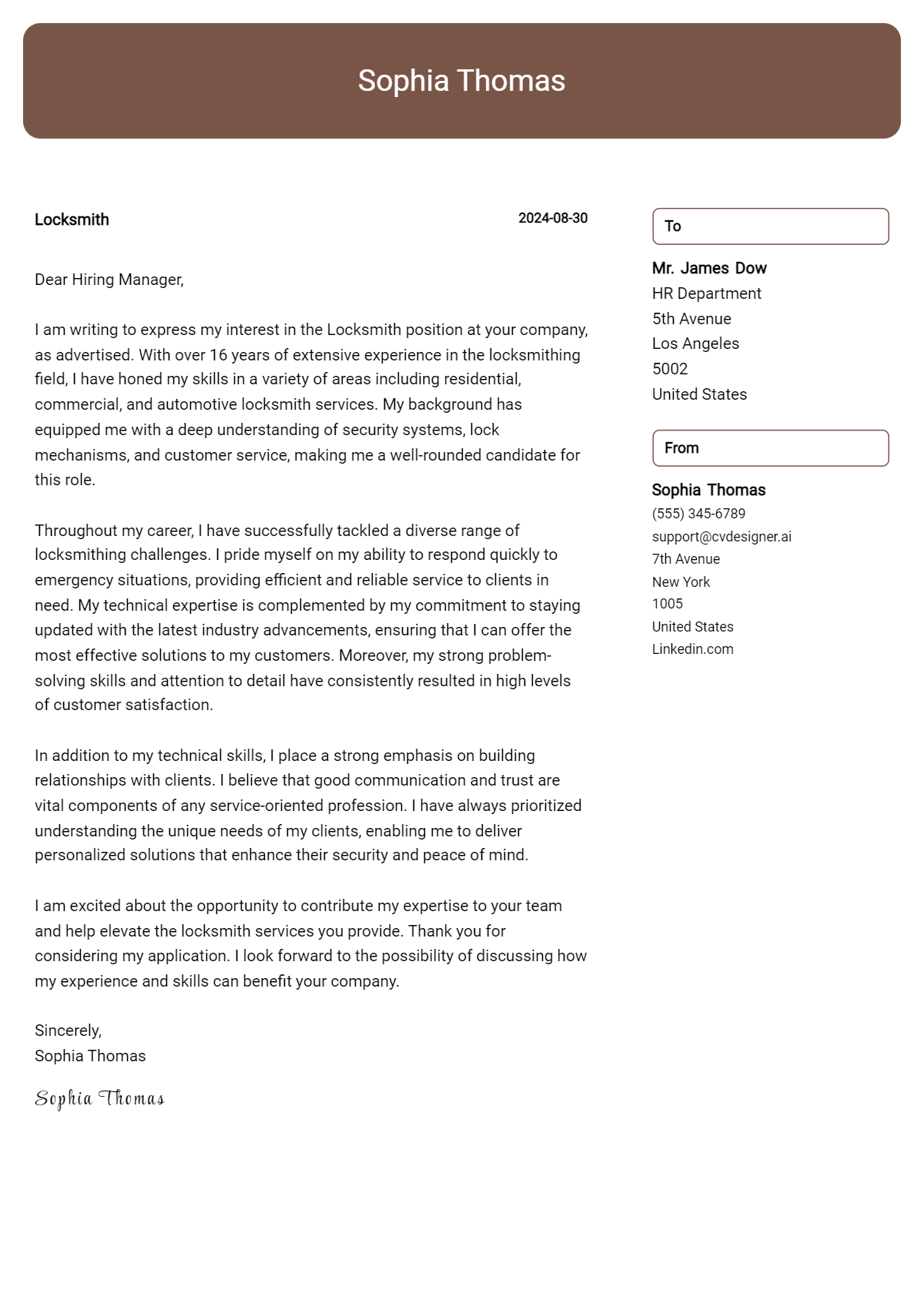 Locksmith Cover Letter Samples & Examples 2026 Preview