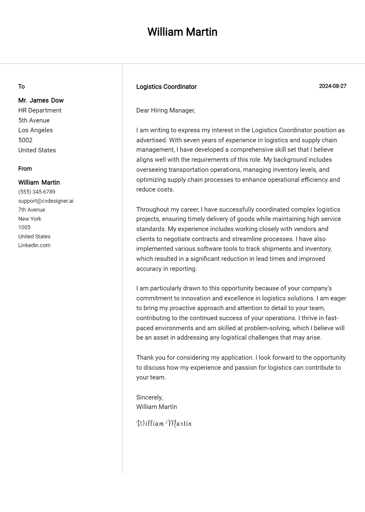 Logistics Coordinator Cover Letter Example for 2026: Ultimate Guide Preview