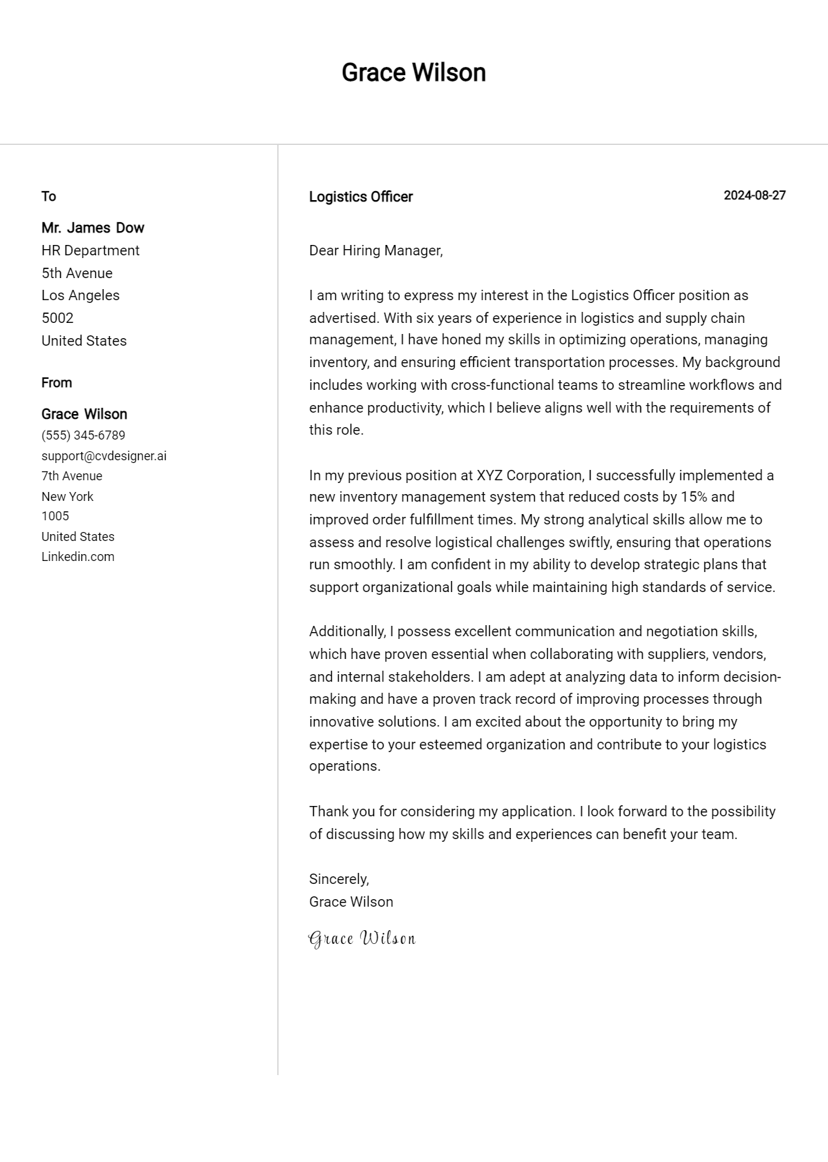 Logistics Officer Cover Letter Examples and Templates for 2026 Preview