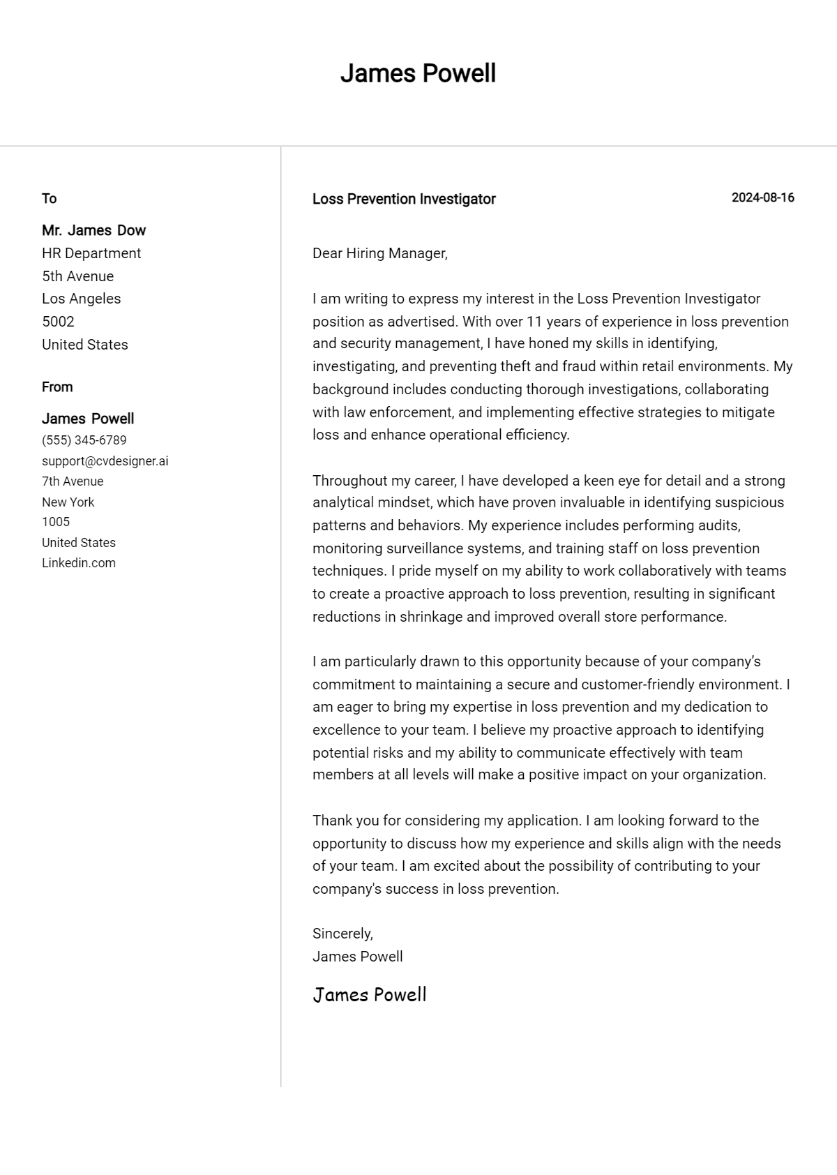 Loss Prevention Investigator Cover Letter Example for 2026: Expert Tips & Templates Preview
