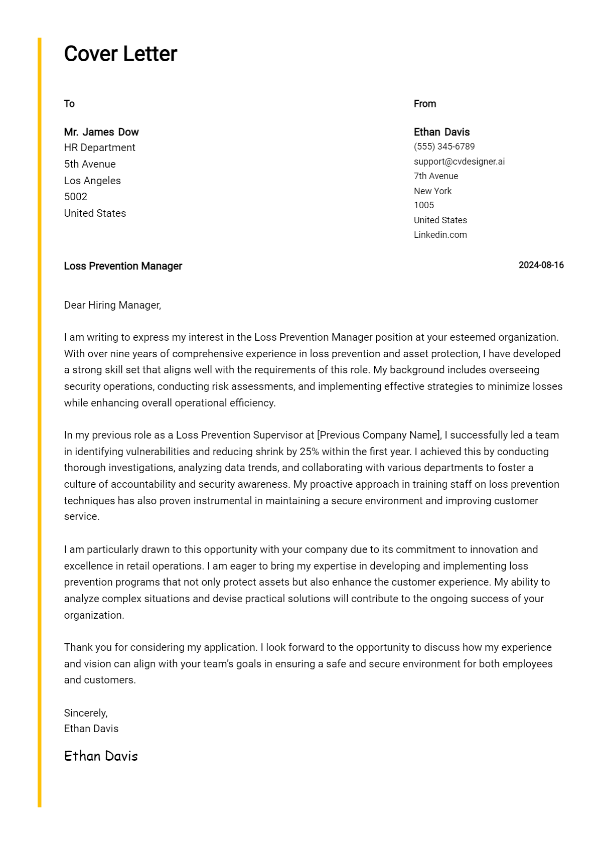 Loss Prevention Manager Cover Letter Example for 2026: Expert Tips & Templates Preview