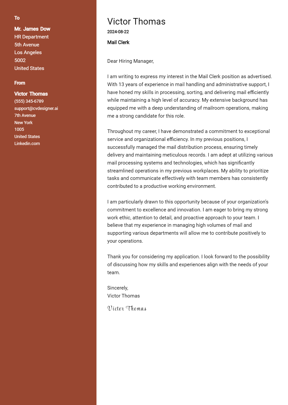 Mail Clerk Cover Letter Examples with Writing Tips for 2026 Preview