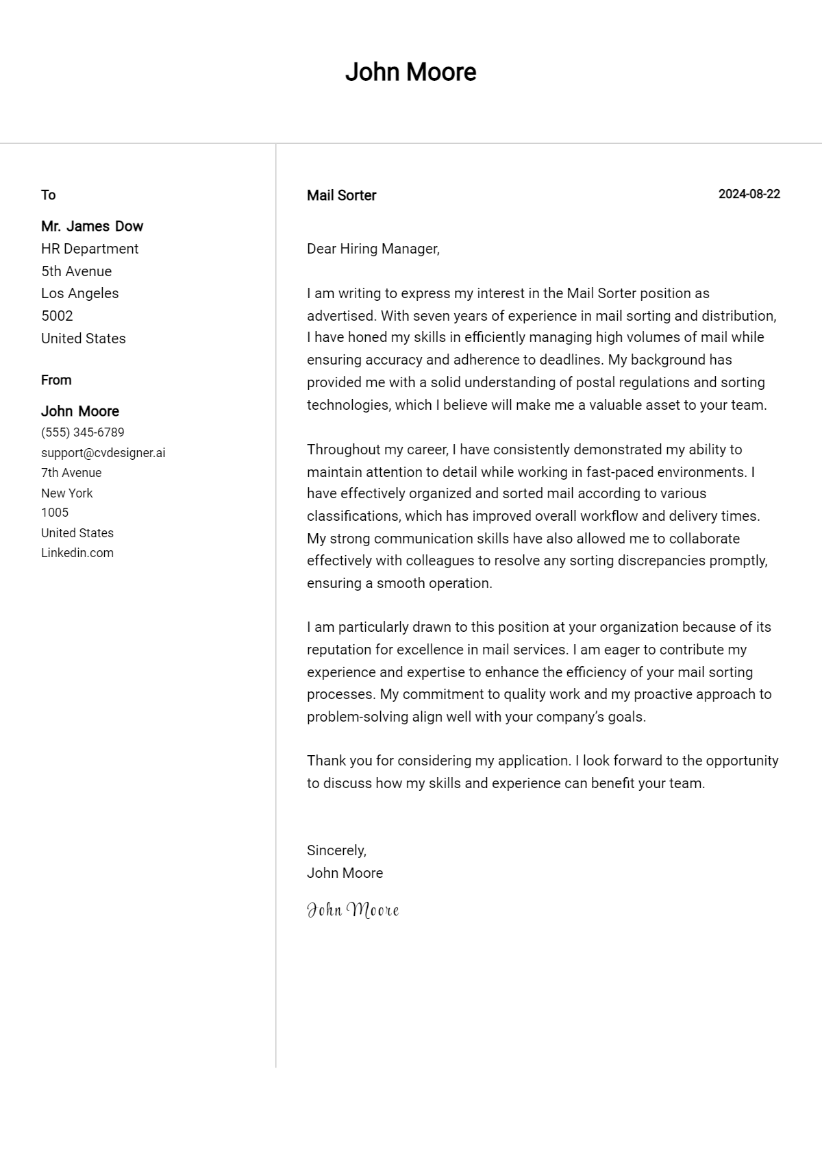 Mail Sorter Cover Letter Examples with Writing Tips for 2026 Preview